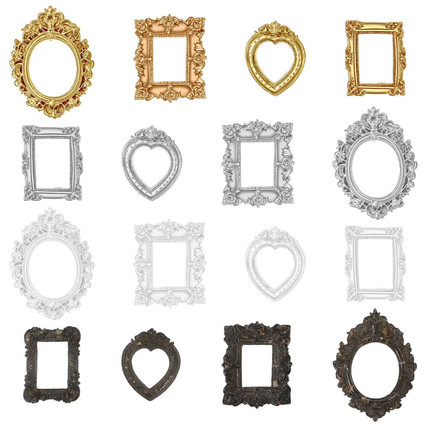 Heclia 16PCS Miniature Dollhouse Accessories Gold Foil Small Photo Frames Aesthetic Mini Frames for DIY Craft Jewelry Display Gothic Dollhouse Picture Frame Doll House Ornament Black Gold Silver White