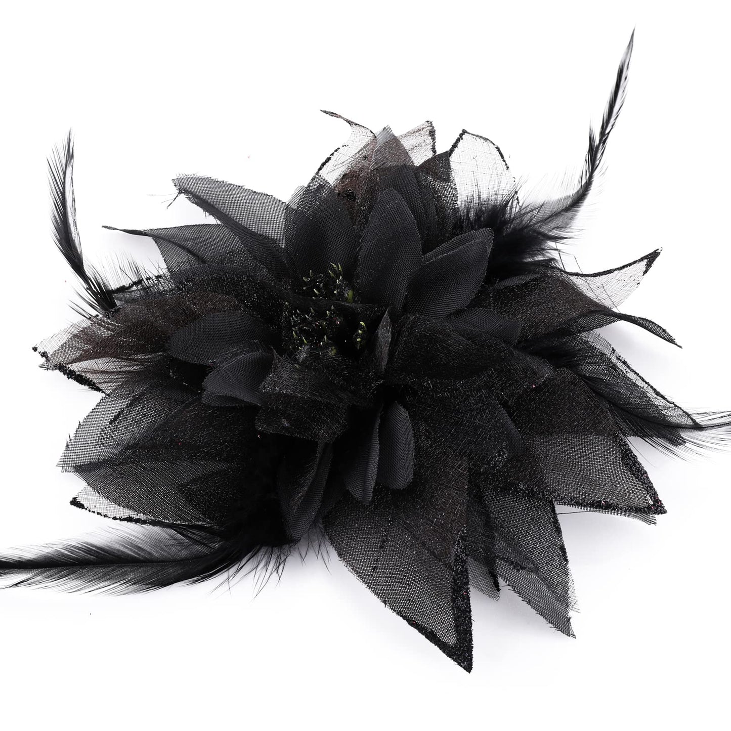 Sibba Flower Hats Clip Tea Party Corsage Hairpin Barrette Black Floral Feather Hair Pin Butterfly Supplies Dresses Headband Set (Flower Stamens Style)