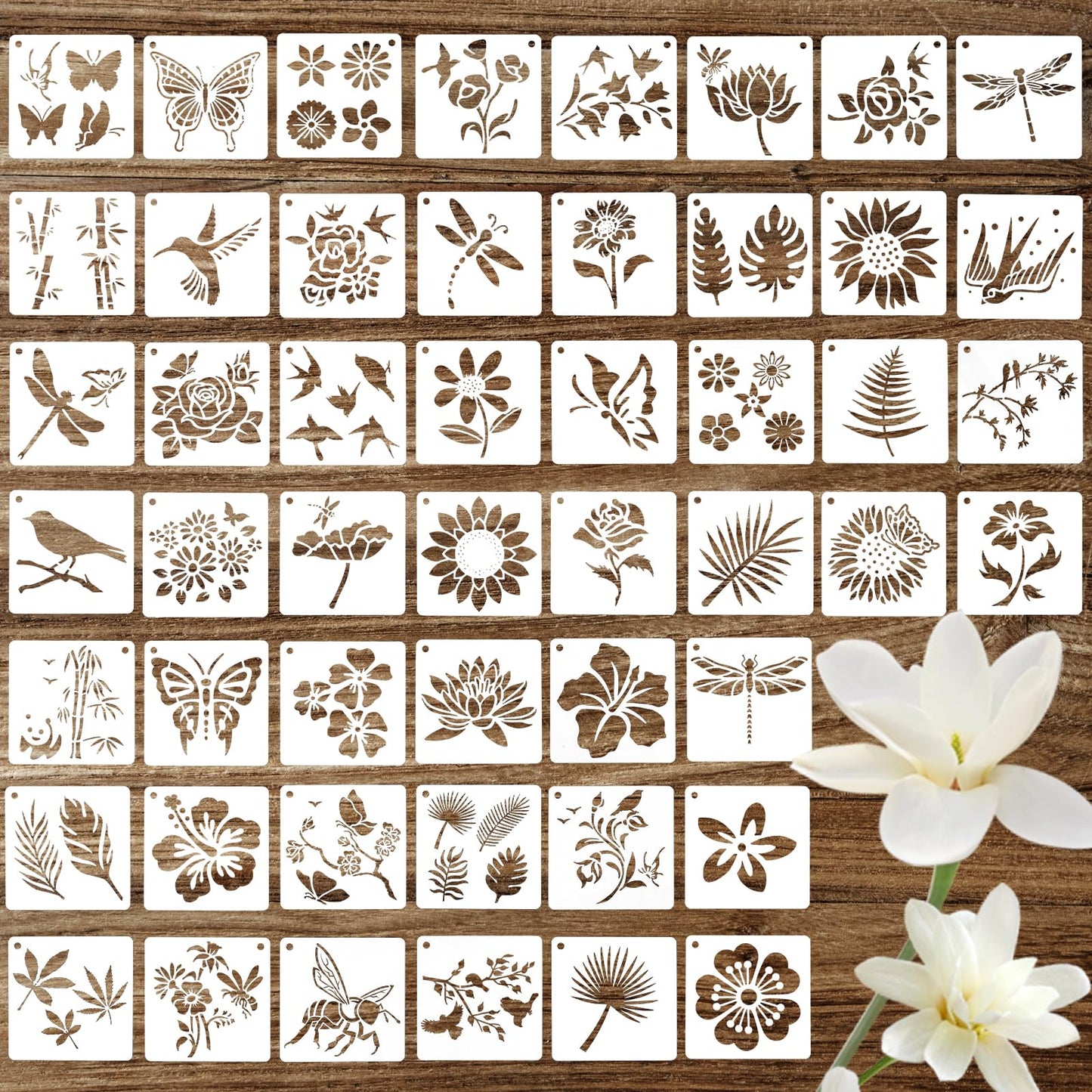 Sibba 50 Pcs Flower Painting Stencils 4Inch Reusable Drawing Aids Template Plastic Lettering Art Supplies Small DIY Crafts Pattern Spray Paint for Wood Rocks Canvas Fabric Glass Pottery Wall Paper