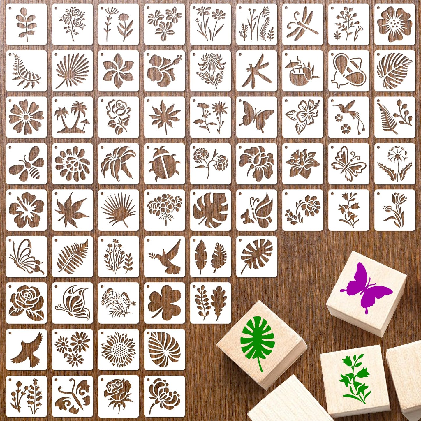 Dimeho 64Pcs Flower Stencils for Painting, 3 Inch Wildflower Stencils for Crafts Reusable Floral Leaf Painting Stencil Plastic Drawing Templates for Painting on Wood Canvas Fabric Wall DIY Home Decor