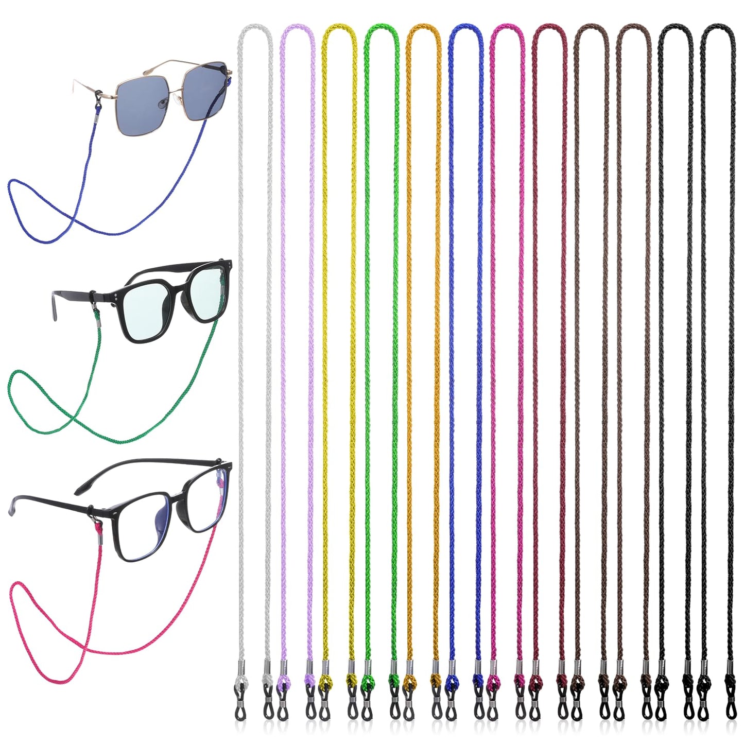 Qianyu Pack of 12 Adjustable Nylon Glasses Straps, Universal Sunglasses Straps, Adjustable Non-Slip Glasses Strap Holder, Sunglasses Reading Glasses Chain for Men Women Sports Reading in Everyday Life