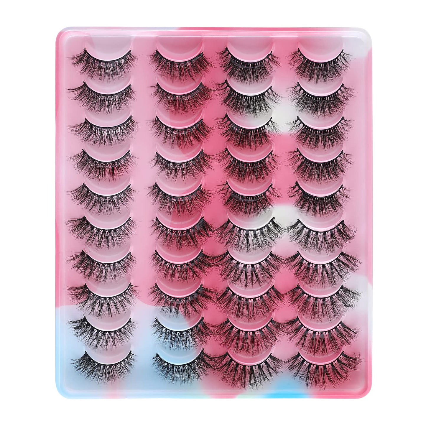 Sibba Lashes Eyelashes 20 Pairs Faux Mink Fake False Eyelash Strip Wispy Fluffy Cat Eye Cluster Classic Colored Curl Lash Strips Extension Pack Halloween Cosplay Cosmetic Sets (Style B)