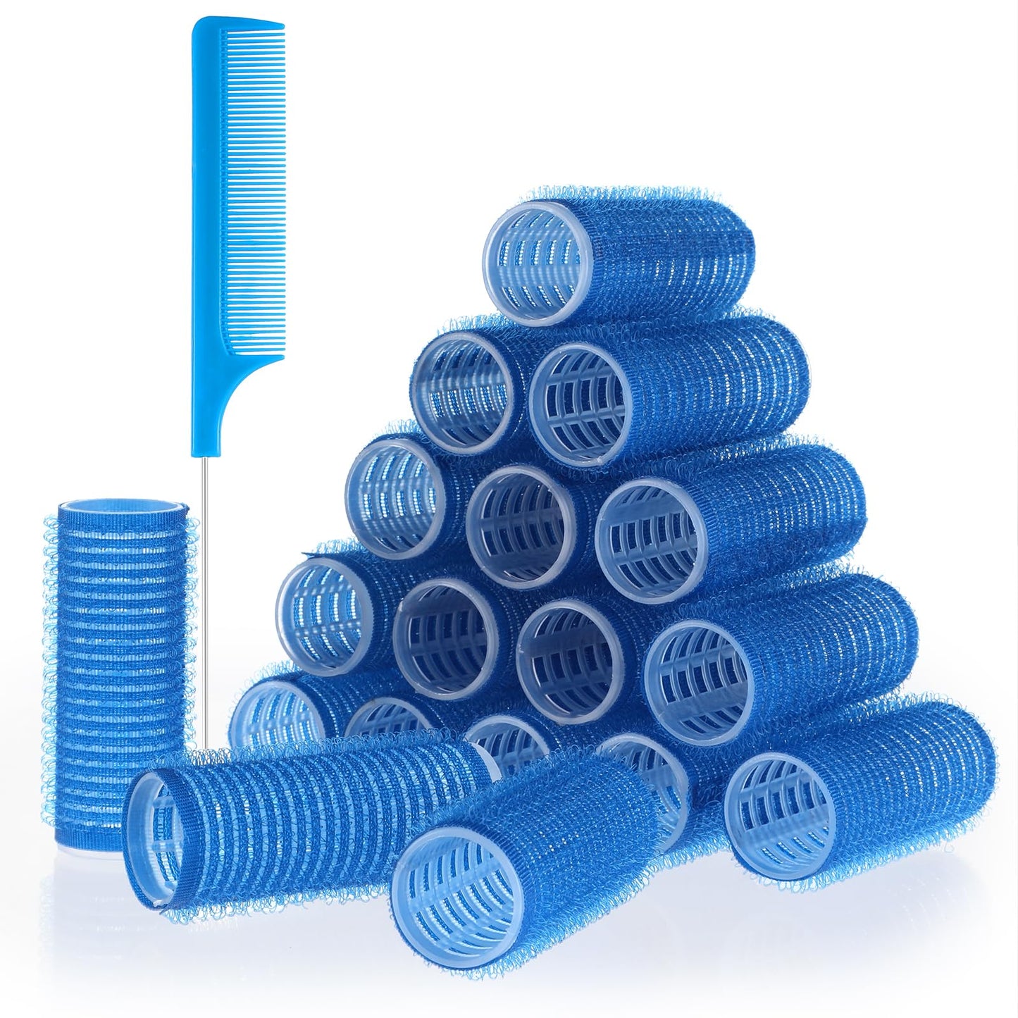 Wanmu 19 Pcs Hair Rollers, Small Self Grip Hair Rollers for Long Medium Short Thick Fine Hair, Heatless Roller Hair Curler, DIY Curly Hairstyle Hair Rollers Tools Rat Tail Comb (18 Rollers + 1 Comb)