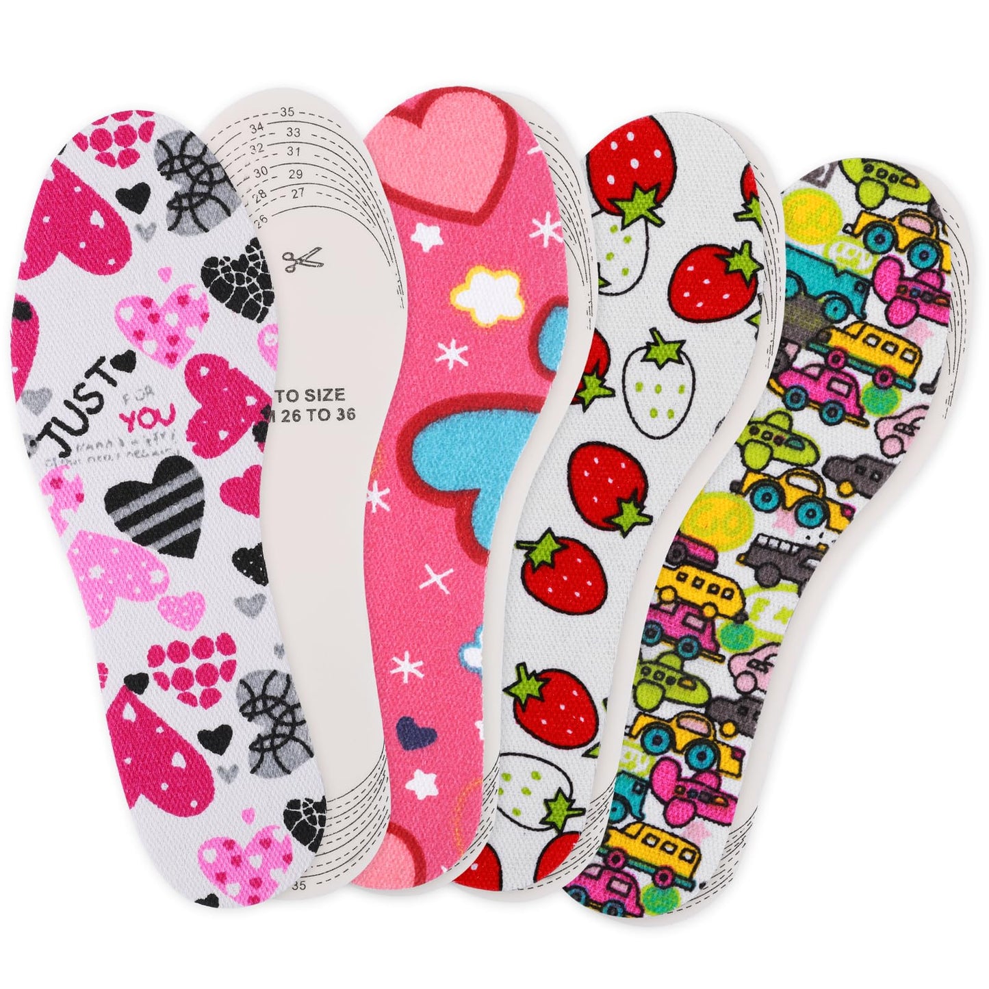 4 Pairs Shoe Insoles for Kids Soft Breathable Shoe Inserts Replacement Fun Design Comfortable Children Shoe Soles Cut to Fit Any Sizes for Everyday Use Smell Fresh