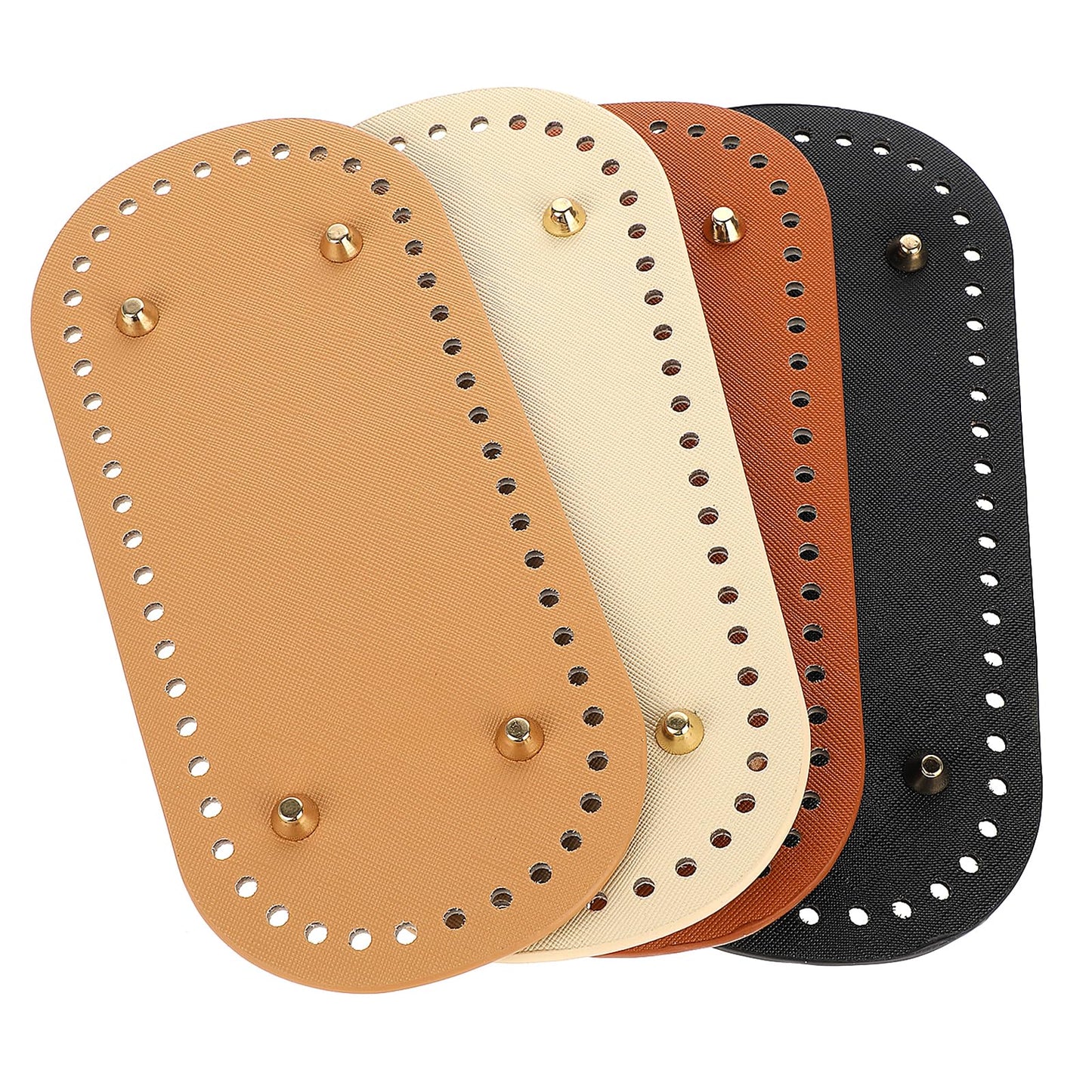 COMNICO Bag Bases for Crochet, 4Pcs Oval Leather Bag Bottom Pad Knitting Crochet Base with Holes 4 Colors Purse Bottom Shaper Pad for Handbag Purse Tote Shoulder Crossbody Bag Crafts Making