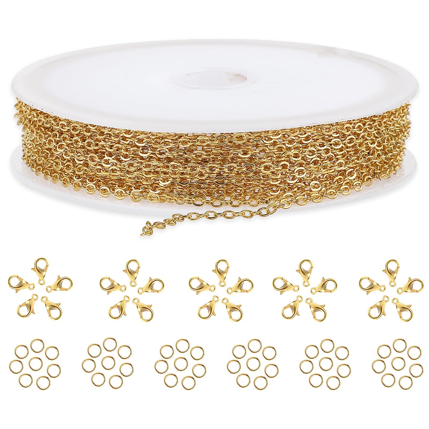 16 Feet 1.5MM DIY Link Necklace Chain Curb Chain, Gold Necklace Chains with Lobster Clasps and Jump Rings, Jewelry Chain Links for Making Necklace Earring Bracelet DIY Craft Supplies