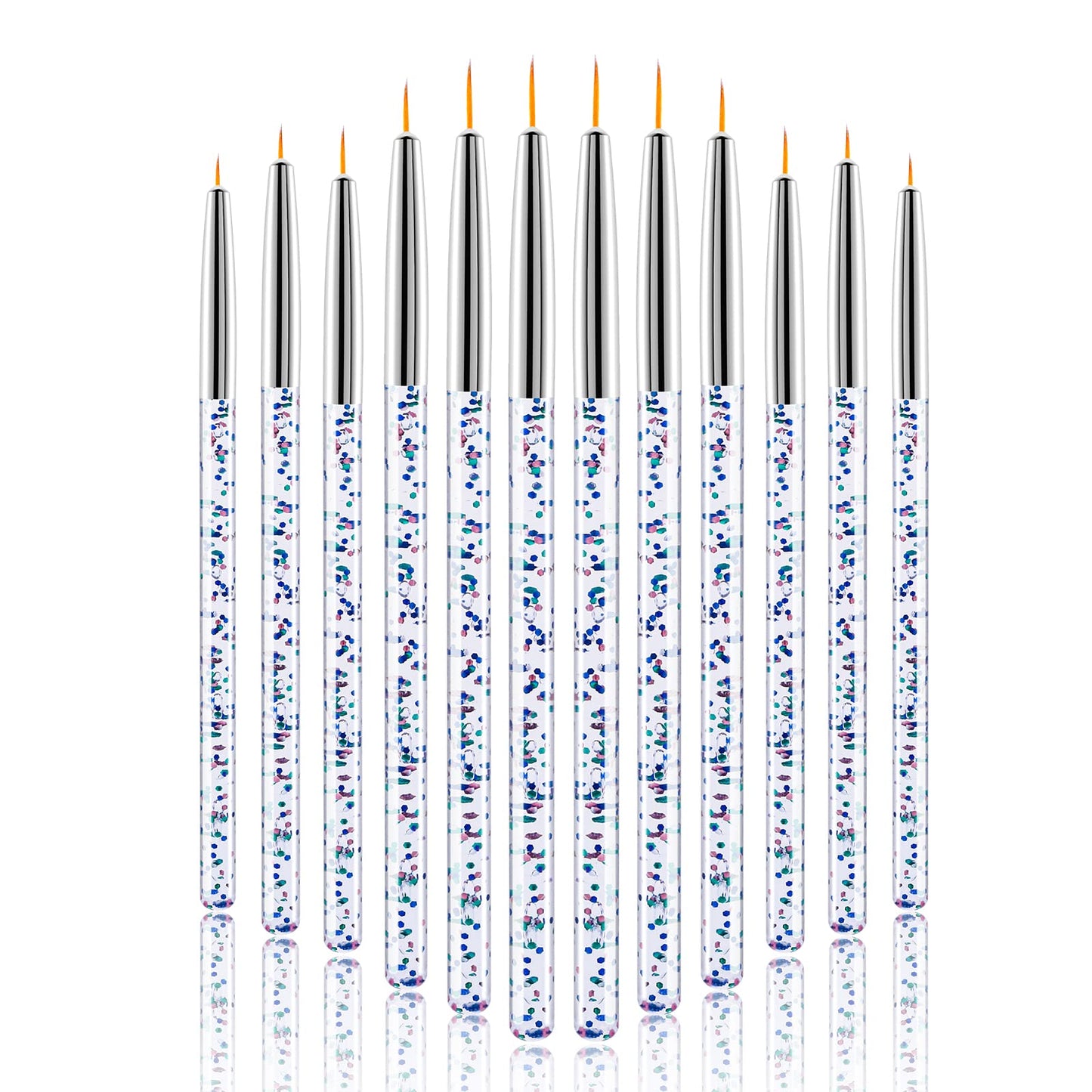 Sibba 12 Pcs Eyeliner Brush Line Fine Pointed Set Applicators Eye Angled Thin Fine Palette Liner Brushes Acrylic Wands for Water Activated Makeup Face Painting Kit Nail Art Pen Brow Groomers (Silver)
