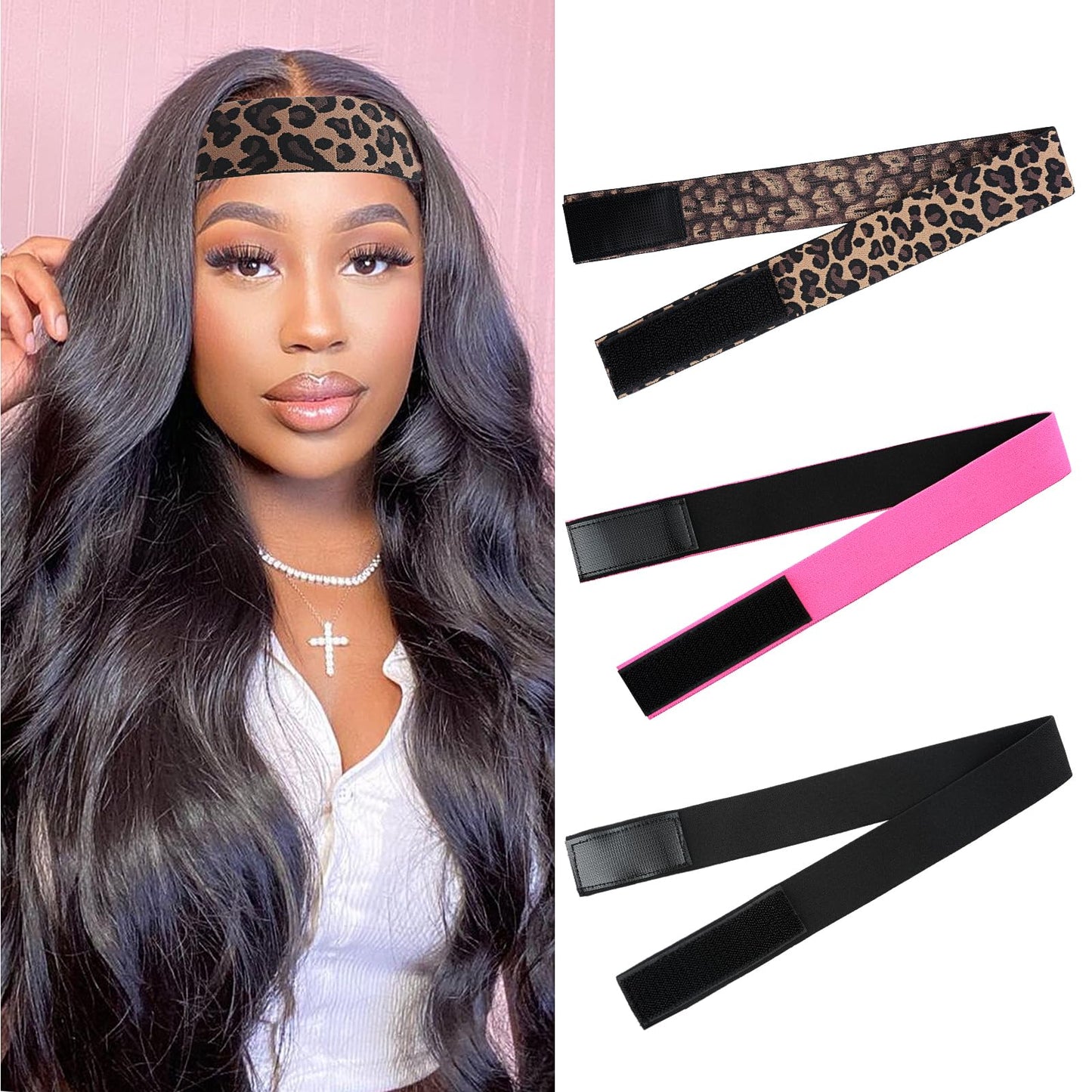 Dimeho 3 Pcs Elastic Wig Bands Adjustable Lace Melting Band Front Laying Strap Wrap To Lay Hairline Edges Wig Belt Tape for Grip Keeping Wigs in Place Spritz Spray Frontal Graduation