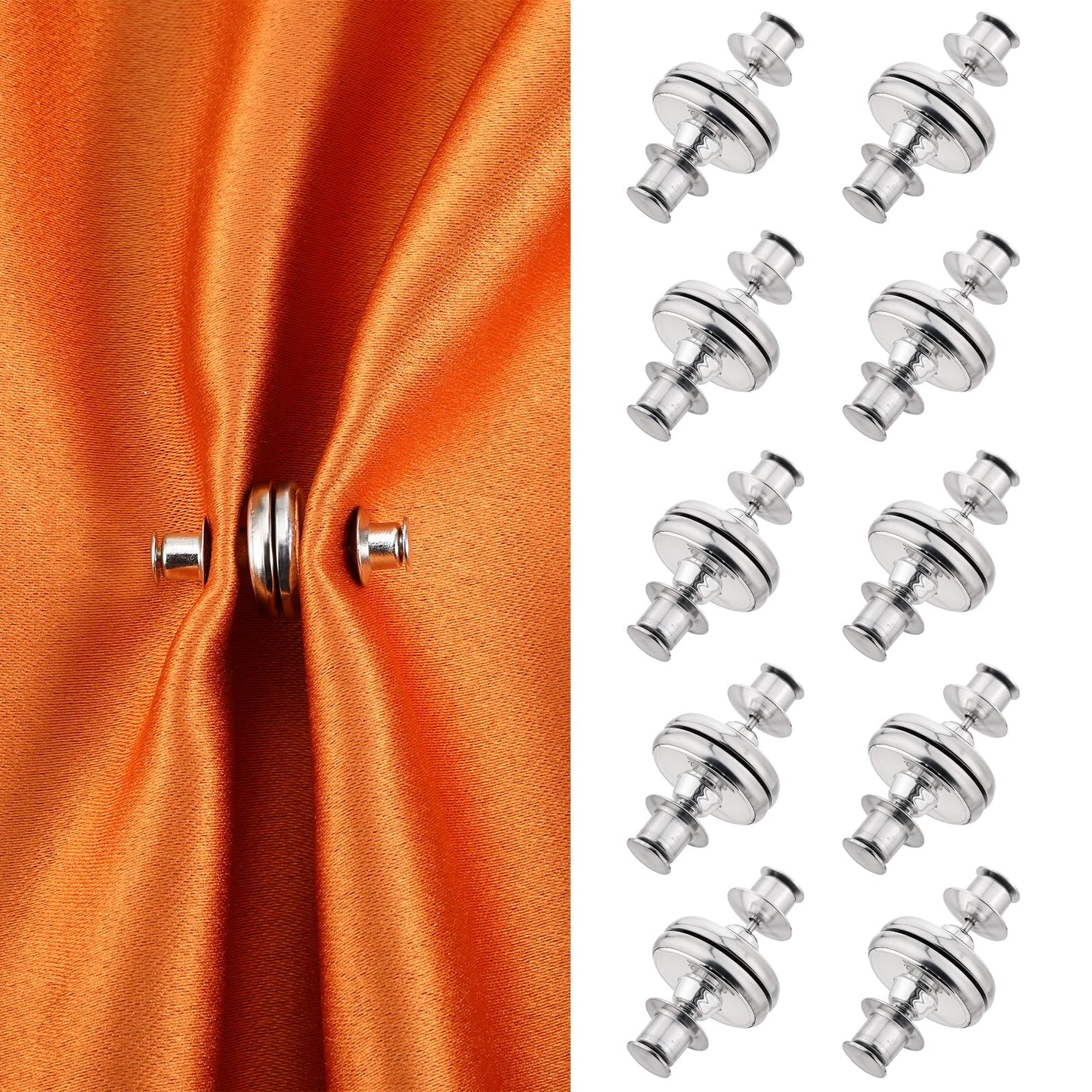 10 Pairs Curtain Magnets Closure Strong Hold Magnetic Curtain Clips Silver Curtain Holder Buckle Prevent Light Leaking Pins for Office Draperies Home Bedroom Keep Curtain Closed