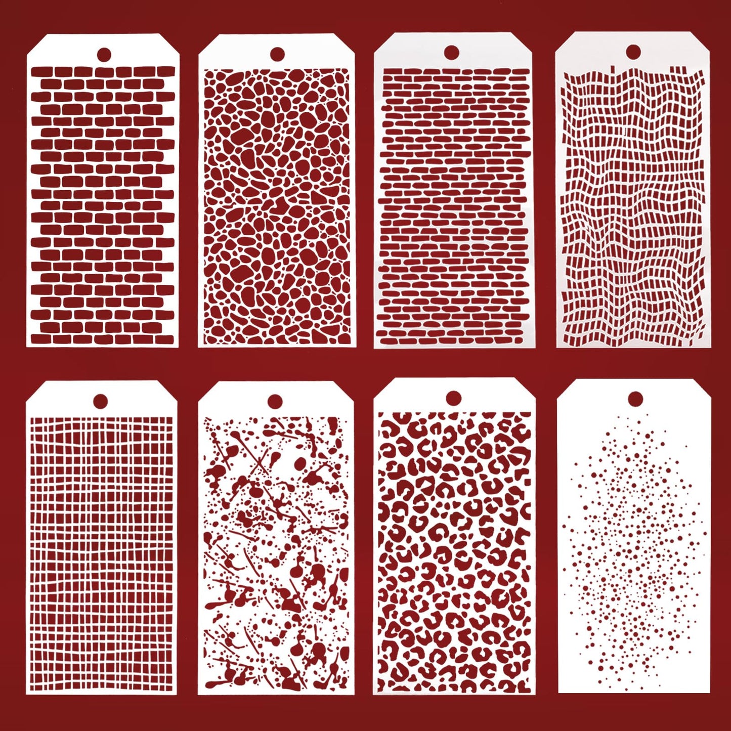 Dimeho 8Pcs Texture Stencils for Crafts Reusable Mixed Texture Stencil Painting Templates Leopard Brick Dot Layering Stencils for Wood Canvas Card Making DIY Craft Furniture Paper Scrapbook