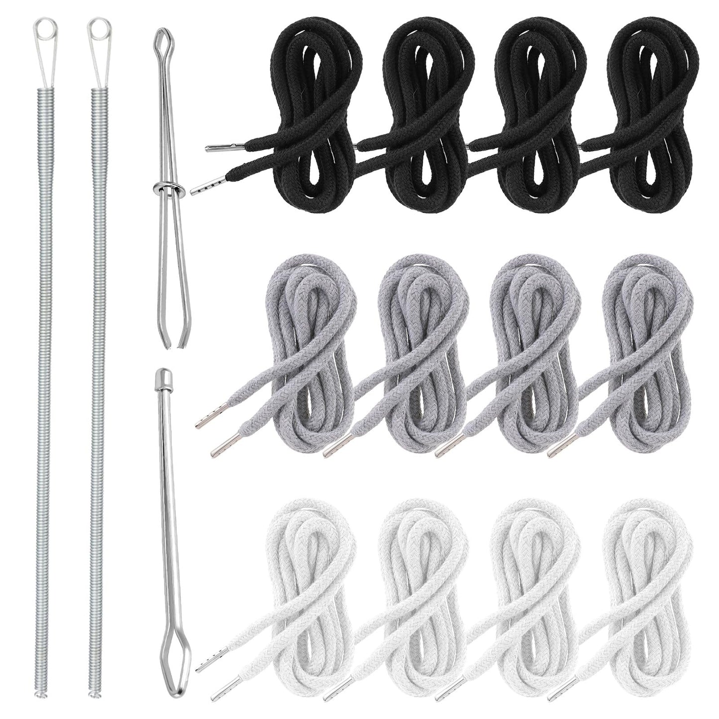 Pack of 12 Jogging Bottoms Cord with Threading Aid 150 cm Replacement Cord Ends Replacement with Metal Ends Universal Cotton Drawstring for Hoodie Sports Trousers Jackets Bags Curtains DIY Sewing