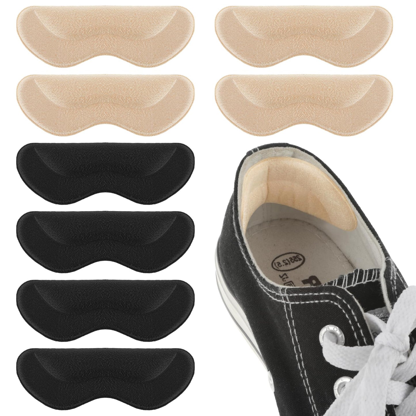 Shoe Heel Pads Inserts Grips Liner Cushions for Women Men, 4 Pairs Anti Slip Heel Protectors Cushion Prevent Shoes Too Big or Heel Slipping, Filler for Loose Shoe Fit (Black, Beige)