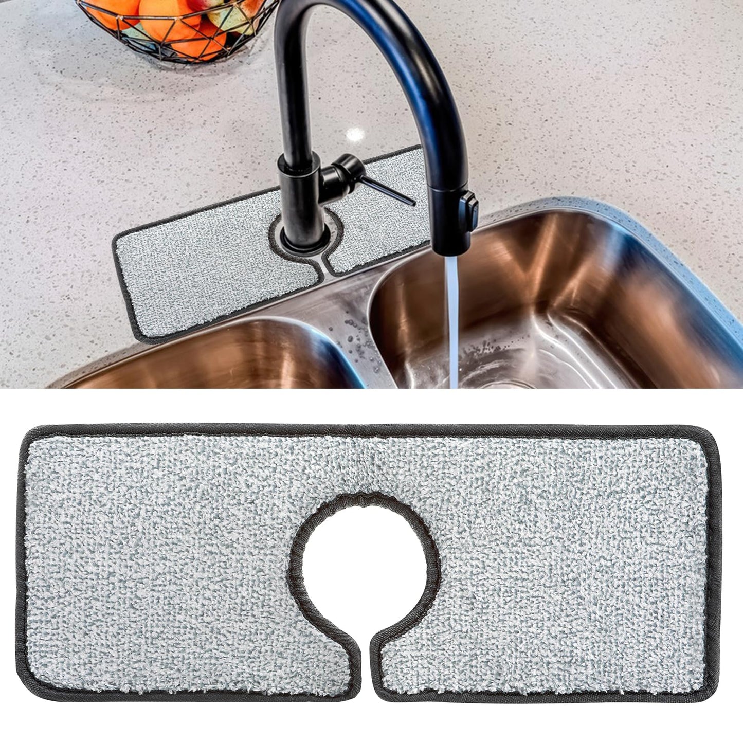 Sibba Sink Mat Splash Guard Kitchen Faucet Absorbent Water Sponge Behind Topper Bathroom Cover Draining Gadgets Protector Drain Drip Tray No-Slip Holes Pad Dish Drying Makeup Organizer Holder Space
