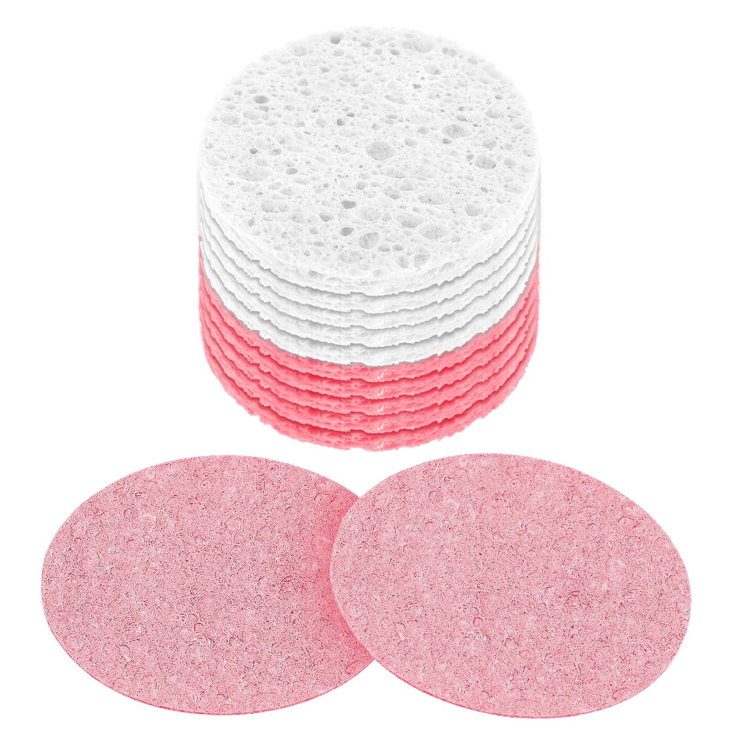 Compressed Facial Sponges 10 Pcs Natural Cellulose Cosmetic Spa Sponges Round Makeup Sponges for Face Cleansing, Massage, Pore Exfoliating and Makeup Removal(Pink and White)