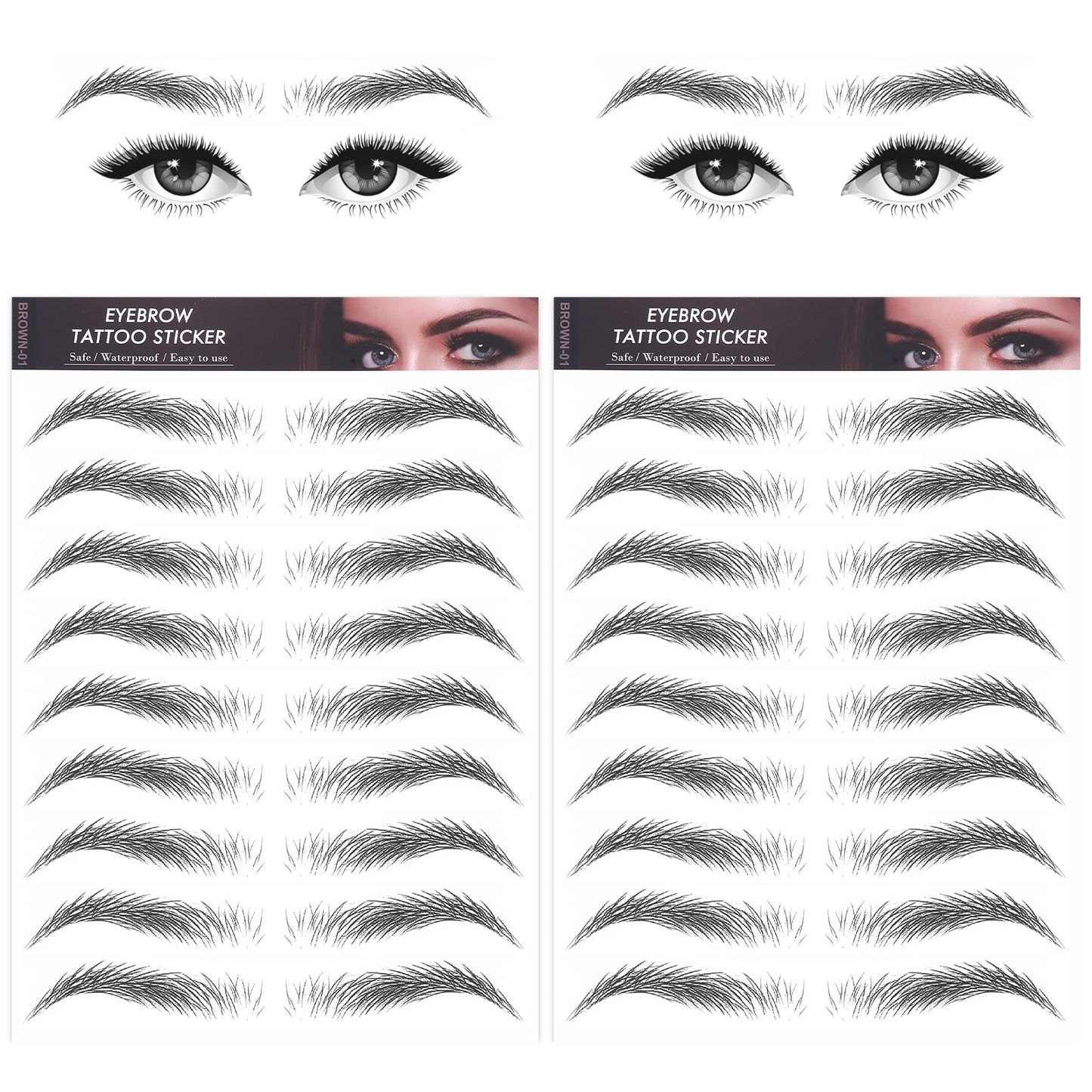 Sibba Temporary Eyebrow Tattoos Color Waterproof Hair-like Eye Brow Transfers Stickers Peel Off Cosmetic Women Girls Arch Styles (2 PCS Black)