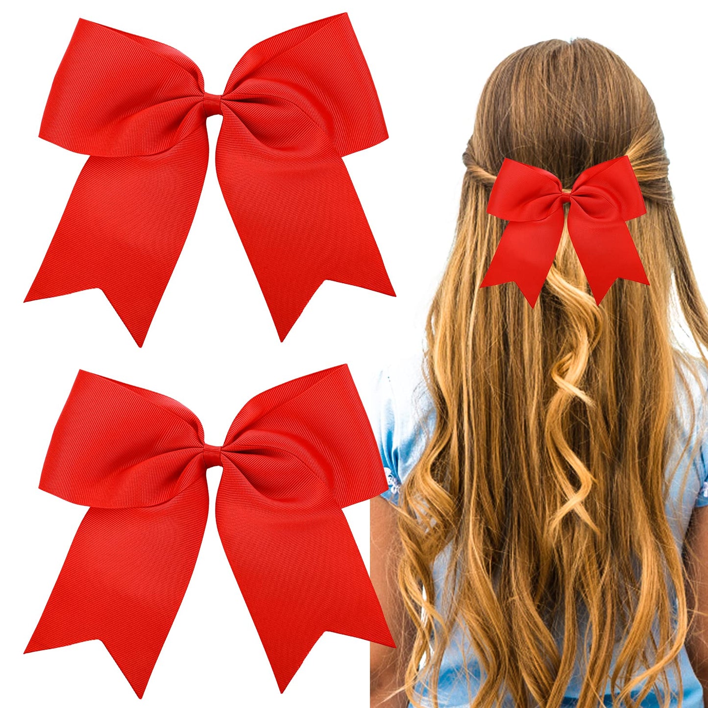 Sibba Red Hair Bow Clip Barrettes for Women Girls, 2 PCS 8 Inch Large Red Solid Color Bows Hairpin with Long Silky Satin Tail Large Slides French Barrettes Accessories for Birthday Party