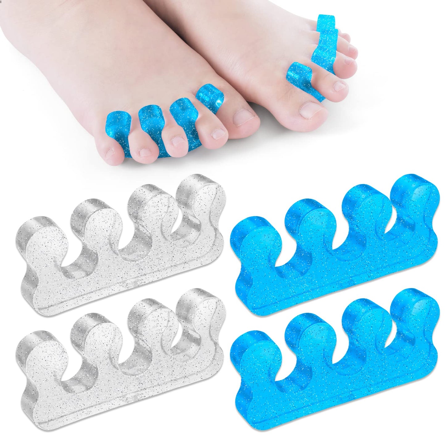 Sibba 4 Pcs Gel Toe Separator, Toe Separators Spacers Pedicure, Repeatable Washable Toenail Dividers for Men and Women, Gel Nail Polish Toe Spacers Application for Pedicure Manicure Nail Art