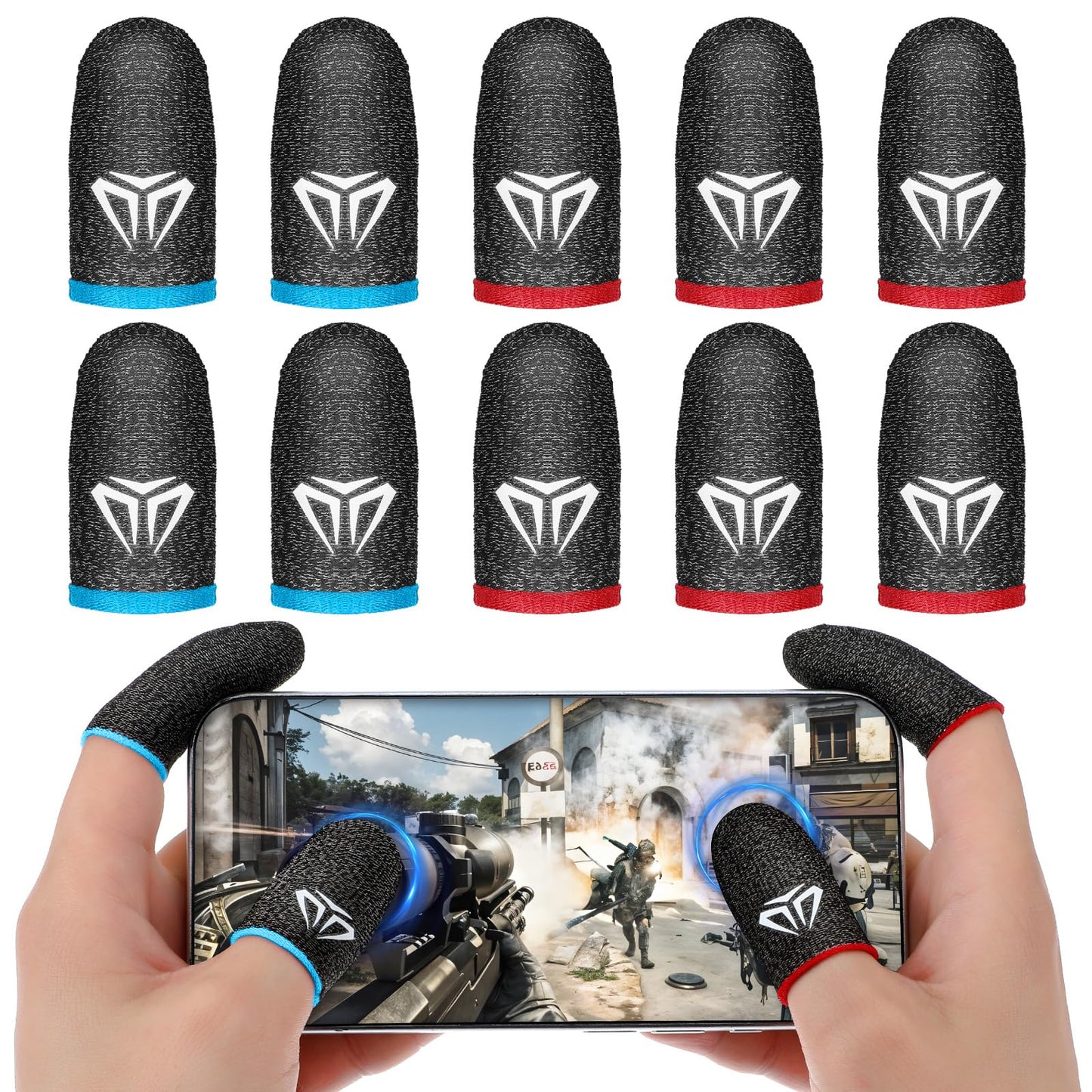 YUXIANLB Pack of 10 Gaming Finger Sleeves, Perfect Touchscreen Glide, Suitable for All Games, Silver Finger Sleeve, Fibres, Sweatproof Thumb Cover, Breathable Thumb Sleeves for Touchscreen Mobile