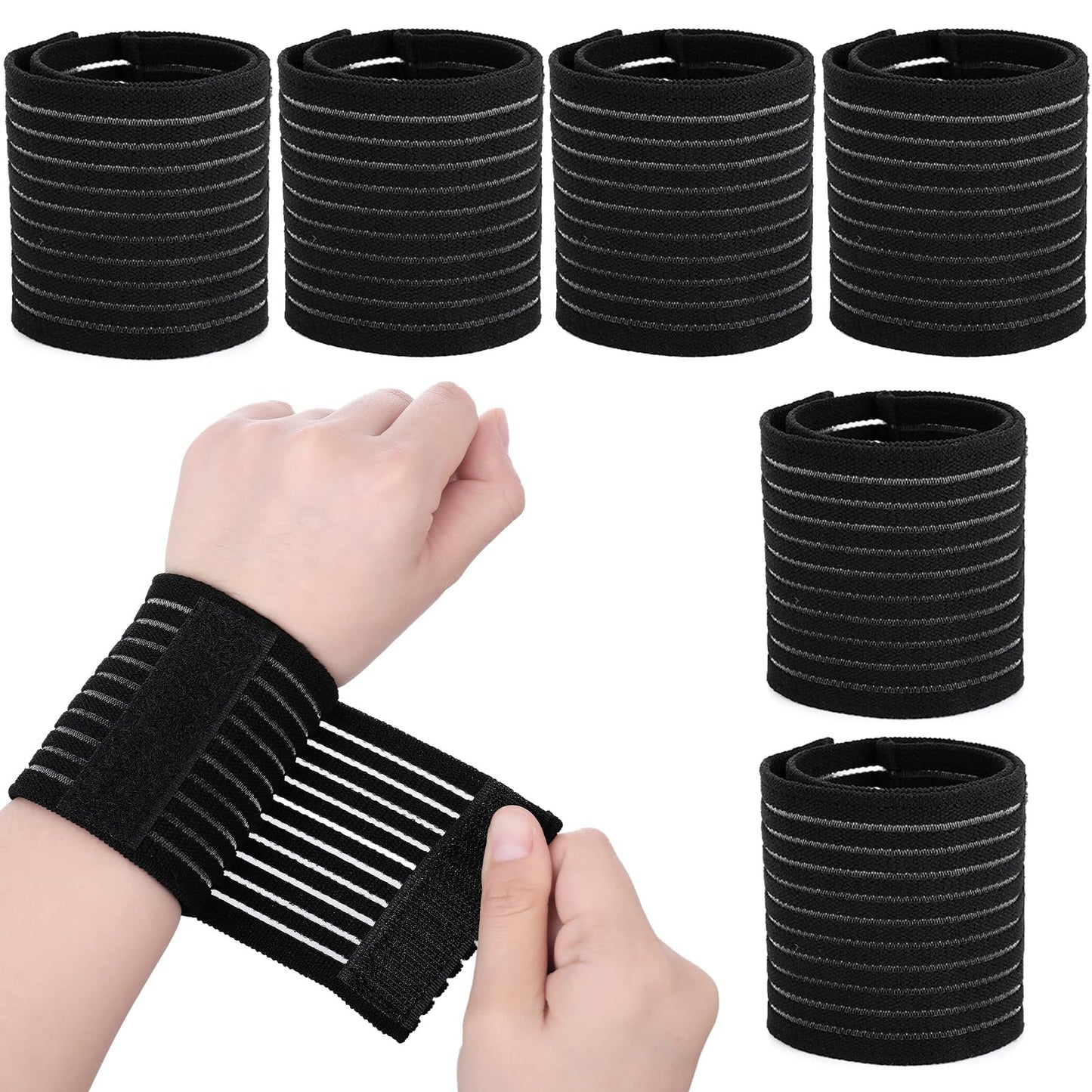 6 PCS Elastic Wrist Support Band Wrap Breathable Wrist Brace Adjustable Wrist Straps Support Relieves Wrist Pain Arthritis Tendonitis Sports Use for Men and Women Right & Left (Black)