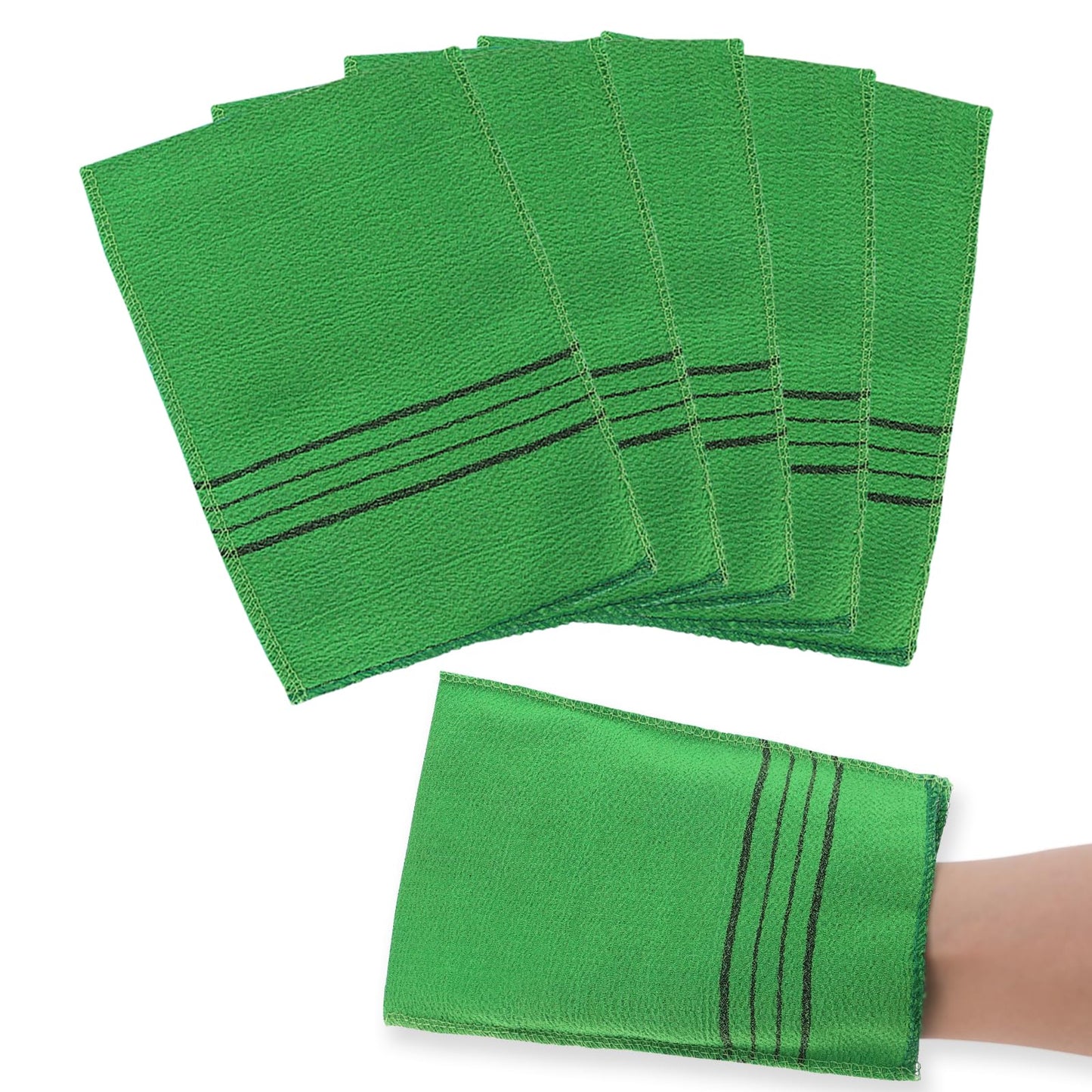 5Pcs Asian Exfoliating Mitts Dual-Sided Korean Exfoliating Gloves Scrubbing Washcloth Italy Towel for Removing Dead Skin Callus Scrubber Shower Scrub Mitt Bath Accessories Sponges Loofah (Green)