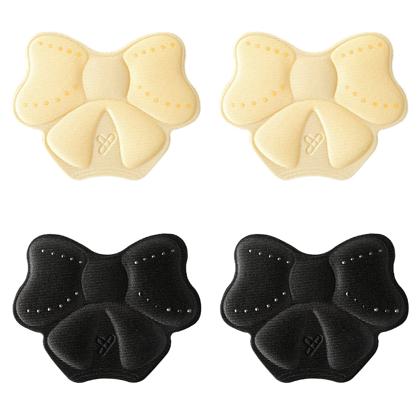 Back of Heel Cushion Inserts, 2 Pairs Womens Heel Grip Liner to Loose Shoes Too Big, Bow Shape Reusable Adhesive Heel Pads, Anti-Slip Heel Guards Liners, Improve Shoes Fit (Black, Nude)