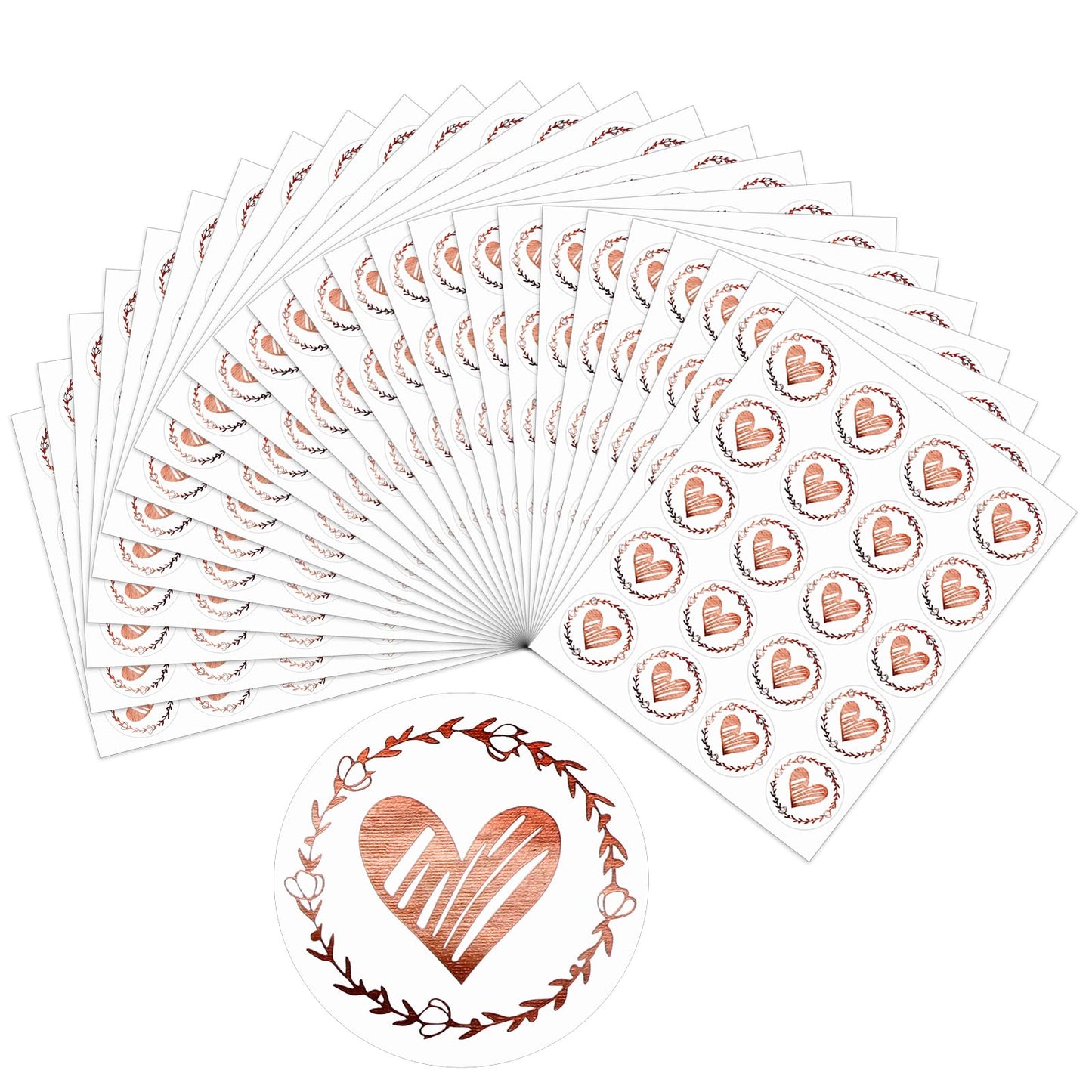 Dimeho 500Pcs Heart Envelope Seal Sticker, Clear Love Stickers Round Wedding Invites Sealing Sticker Rose Gold Heart Label Stickers for Thanks Cards, Letter, Bridal, Birthday Gifts Decorations