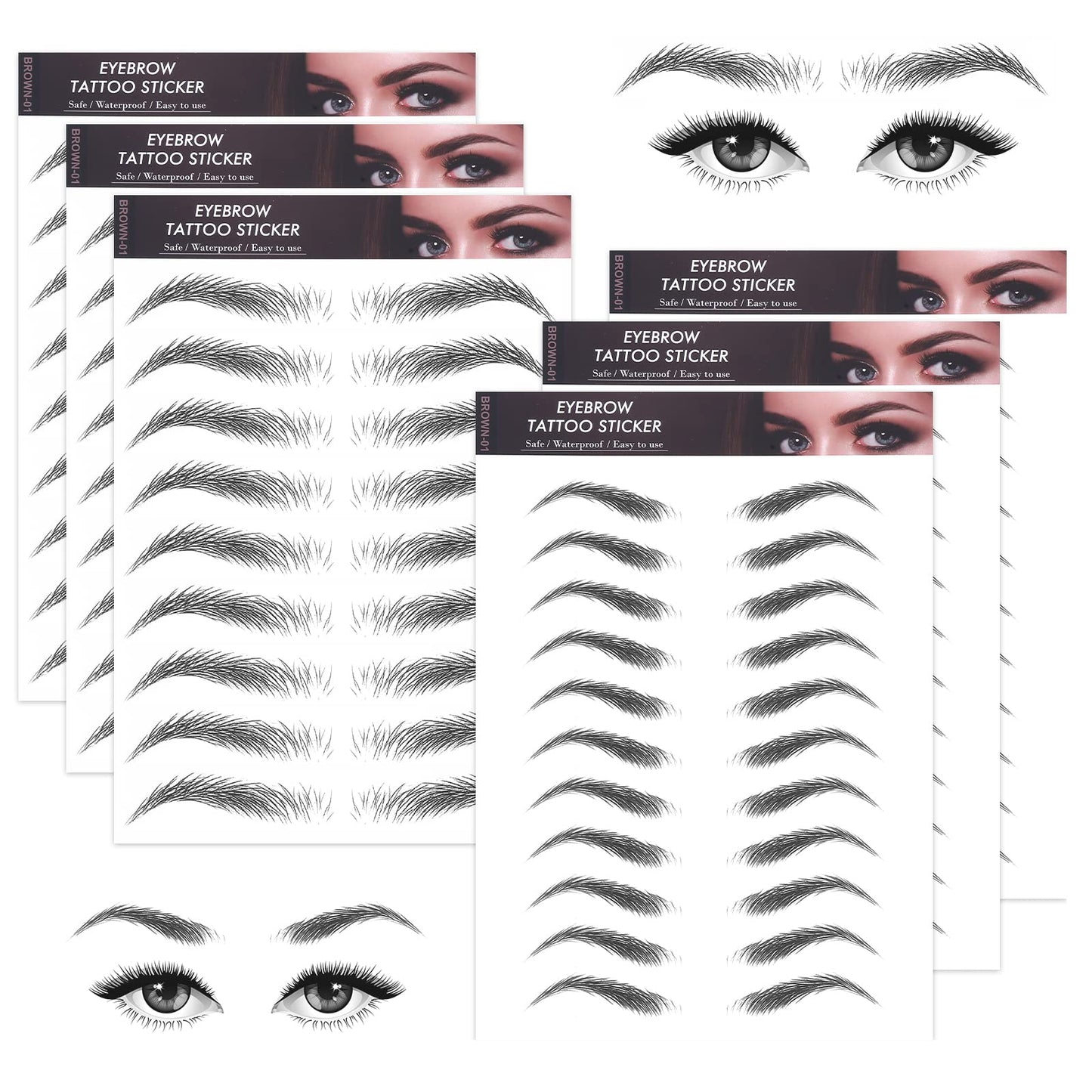 Sibba Temporary Eyebrow Tattoos Color Waterproof Hair-like Eye Brow Transfers Stickers Peel Off Cosmetic Women Girls Arch Styles (6 PCS Black)