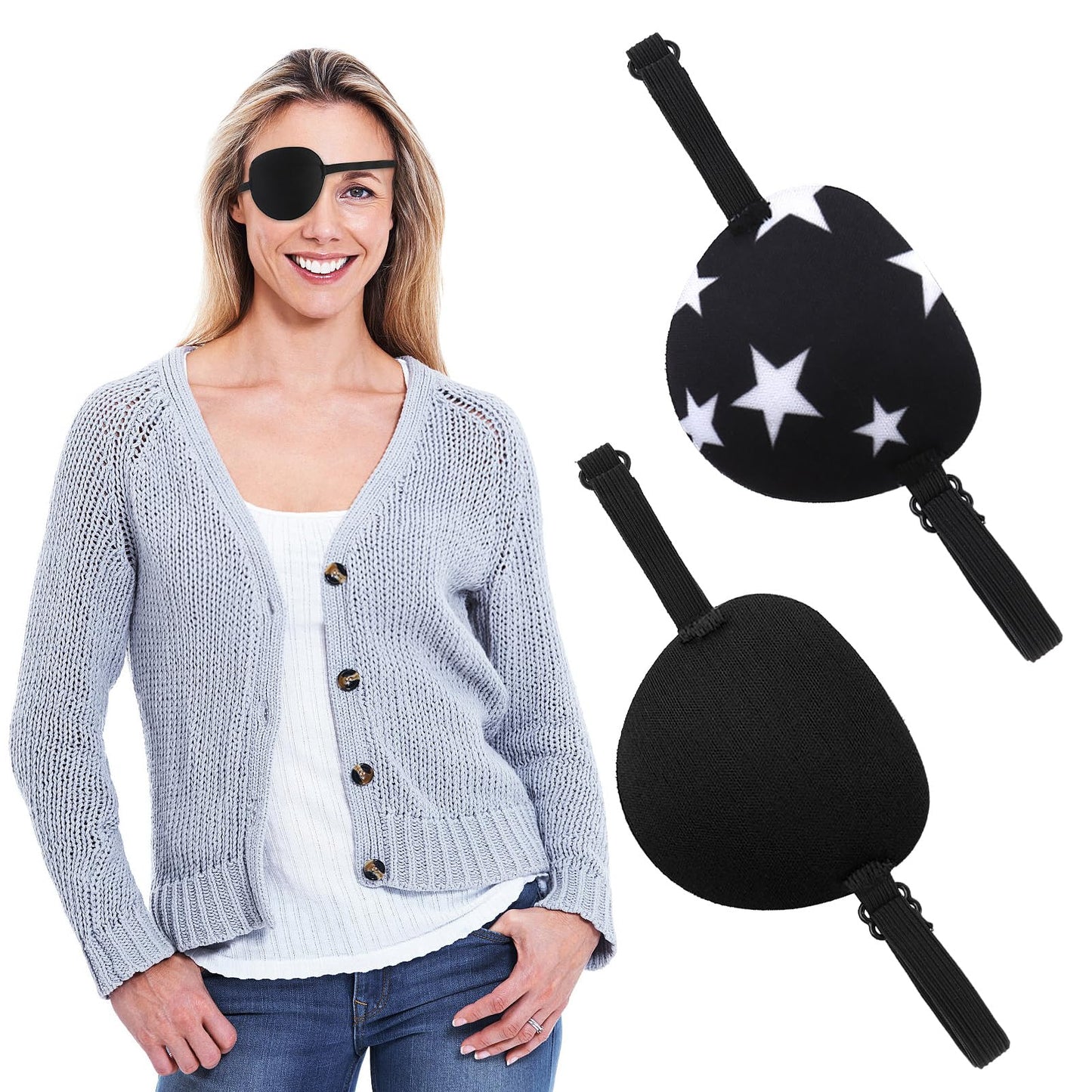 Sibba Adjustable Eye Patches for Adults Children Kids 2 PCS, Medical Eye Patch Adjustable, Adjustable Pirate Eye Patch for Left or Right Eyes Lazy Amblyopia and Cosplay