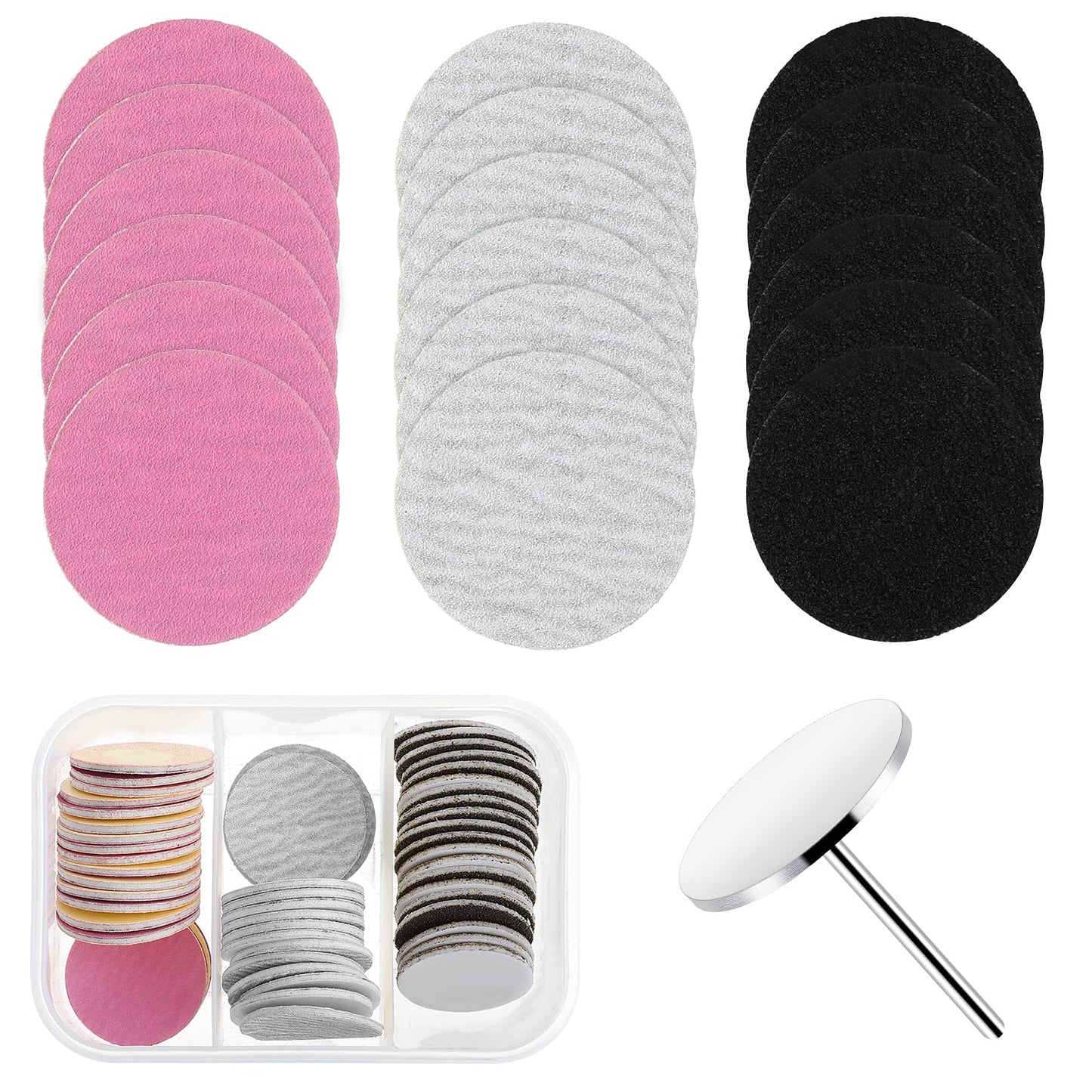 Sanding Paper Discs(#80#150#240 Grits) and Metal Nail Drill Bit Pedicure Drill Bits for Feet Files Replacement Sandpaper Discs for Dead Skin Cuticle Callus Remover Drill Bit for Manicure Pedicure
