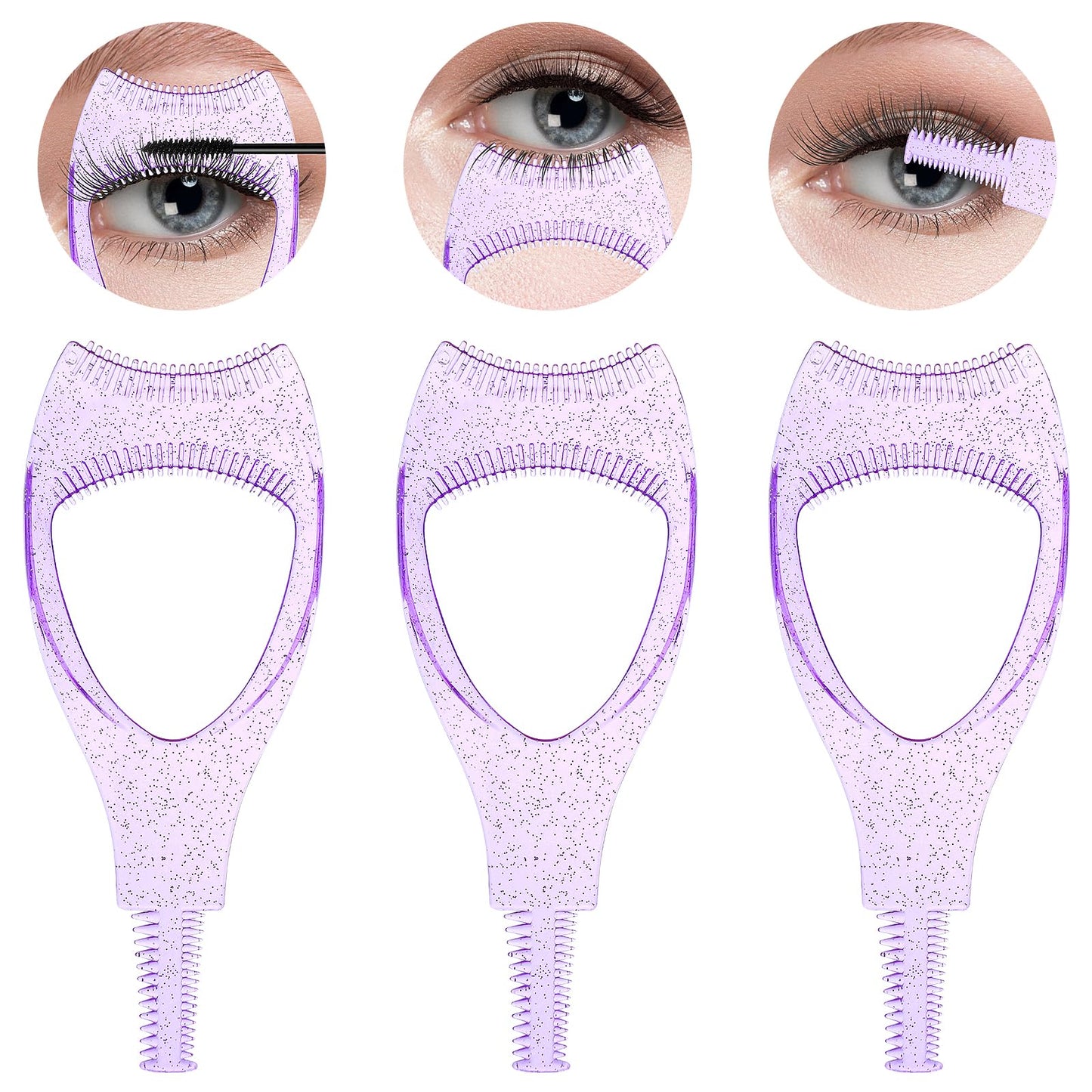 Sibba 3Pcs Mascara Shield Guard, Lashes Buddy, Silicone Upper and Lower Mascara Applicator Lash Guard, False Eyelashes Applicator, Reusable Eye Makeup Tool for Women and Girls (Purple)