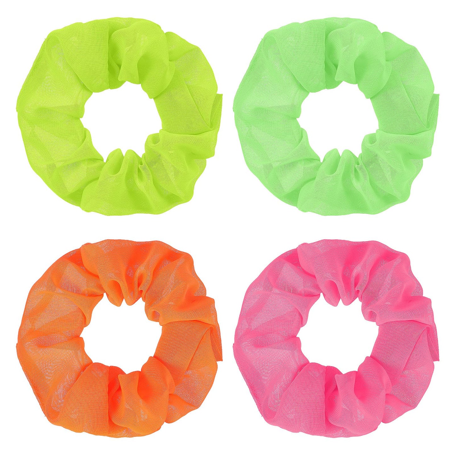 4 Pcs Neon Scrunchies for Hair 80s Soft Hair Scrunchy Elastic Ponytail Hair Ties Solid Colors Thick Bands Hair Accessories for Women Girls Festival Christmas Halloween Party