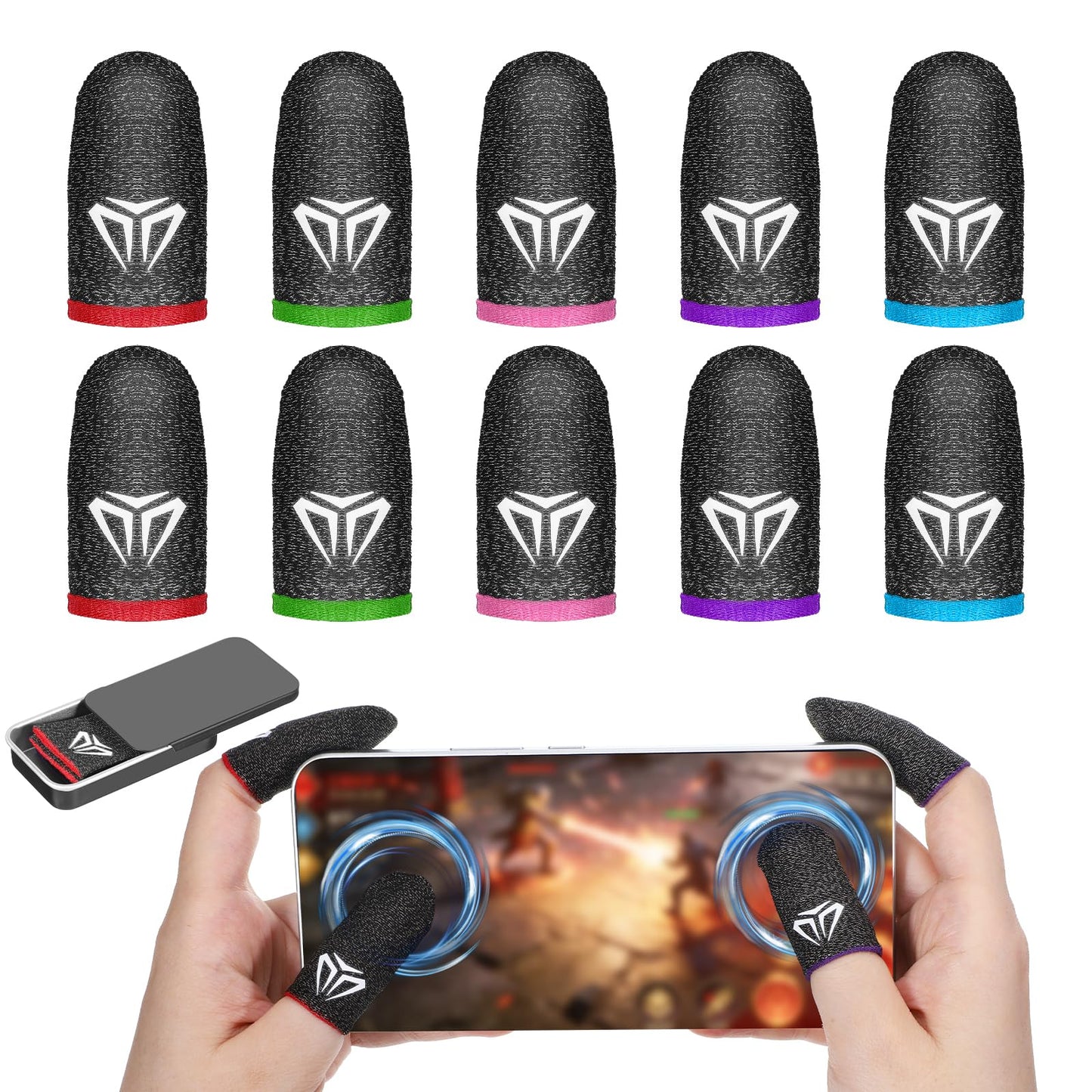 Gjinxi Pack of 10 Gaming Finger Sleeves Set, Ultra Thin Carbon Fibre Thumb Covers, Touchscreen Glide, Suitable for Gamers, Gamers, Sweatproof Finger Cover, Smartphone, Tablet, All Games, Things