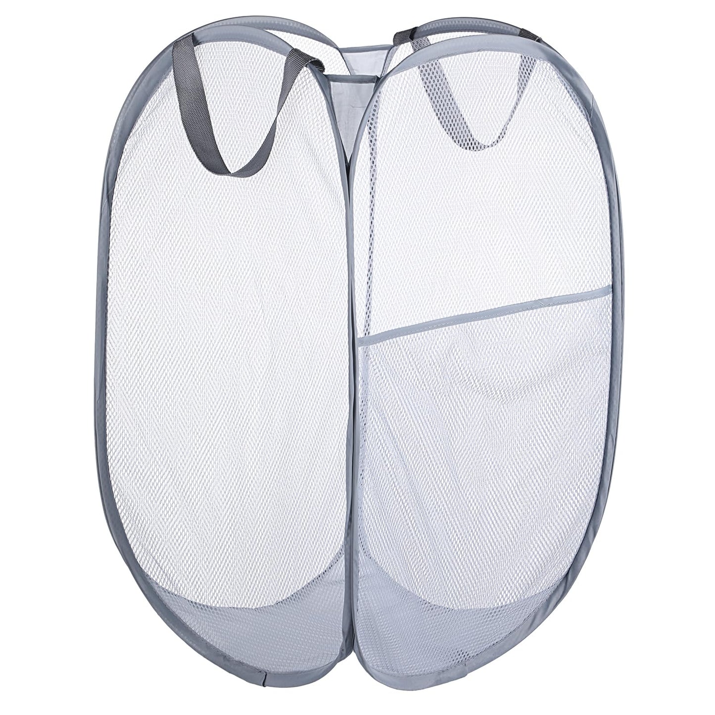 Sibba Pop Up Hamper Foldable Laundry Hamper Mesh Basket Cloths Grey Storage Hamper Pocket with Handles Laundry Organization Travel Pop Up Hamper Organization for Laundry Room Bathroom Dorm