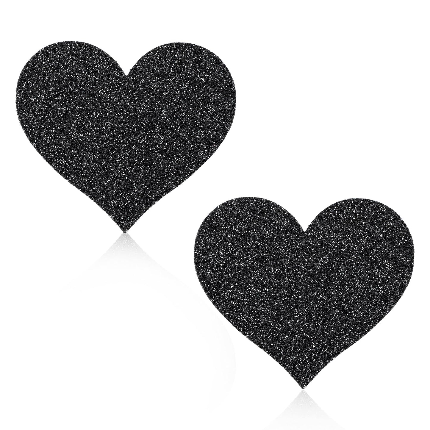 COMNICO Nipple Covers, 2 Pcs Breast Covers Self-Adhesive Heart Shape Glitters Pasties Nipple Stickers for Women Rave Party (Black)