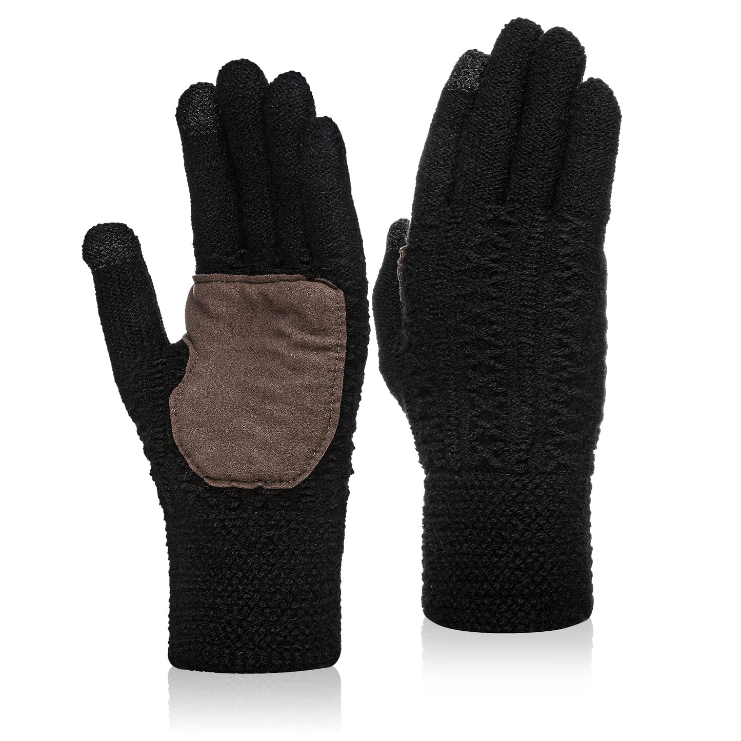 Sibba Womens Mittens Gloves with Touchscreen Fingers Thermal Winter Fingerless Warm Knitted Touch Screen Gloves Black for Ladies Running Cycling Driving Riding Outdoor