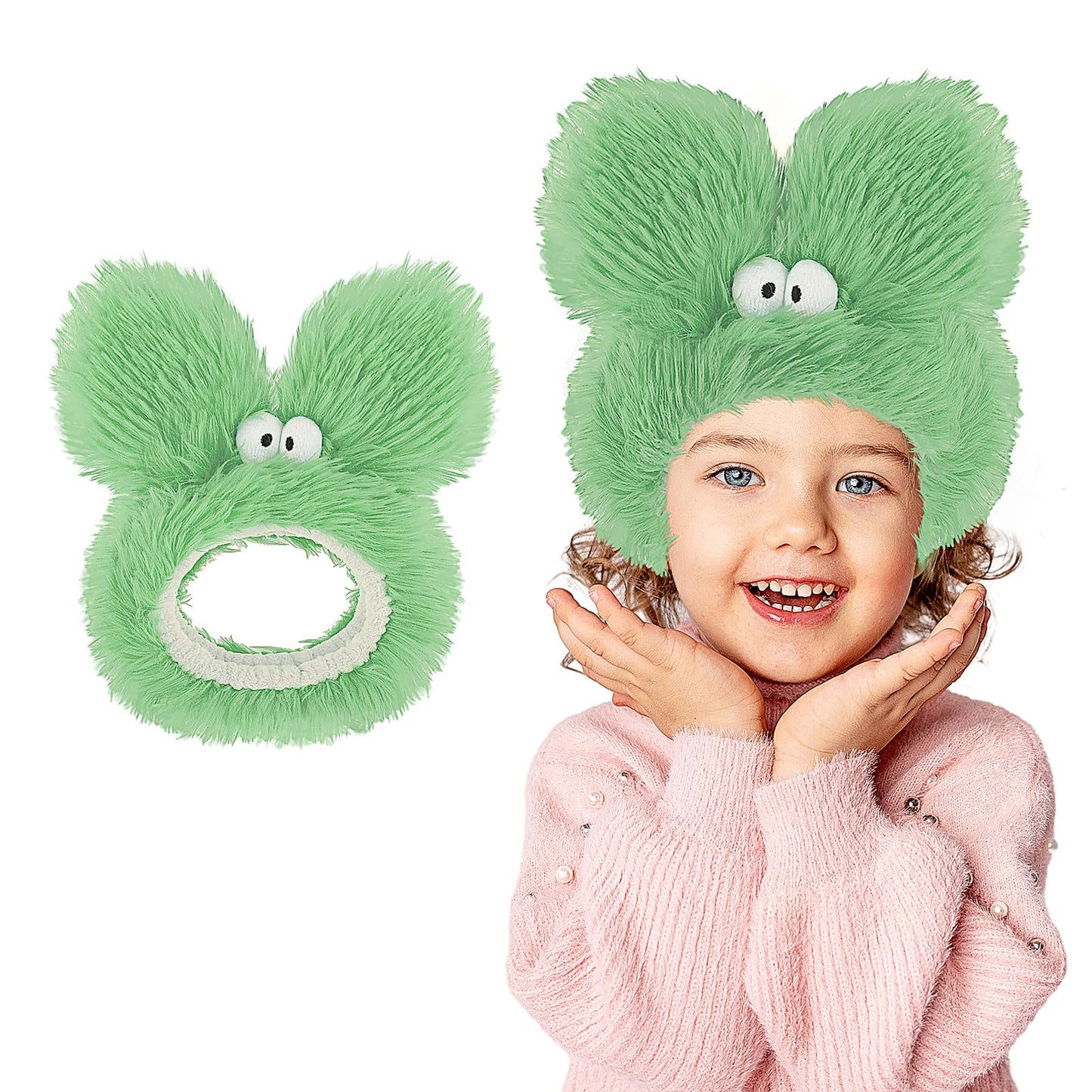 Bath Headband Face Care Beauty Washing Wash Shower Hair Accessory Set Makeup Towel Holder Fluffy Non Slip Wide Hairband Animal Ears Cartoon Headwear Make Up Skincare Head Band Adult Women(Green)