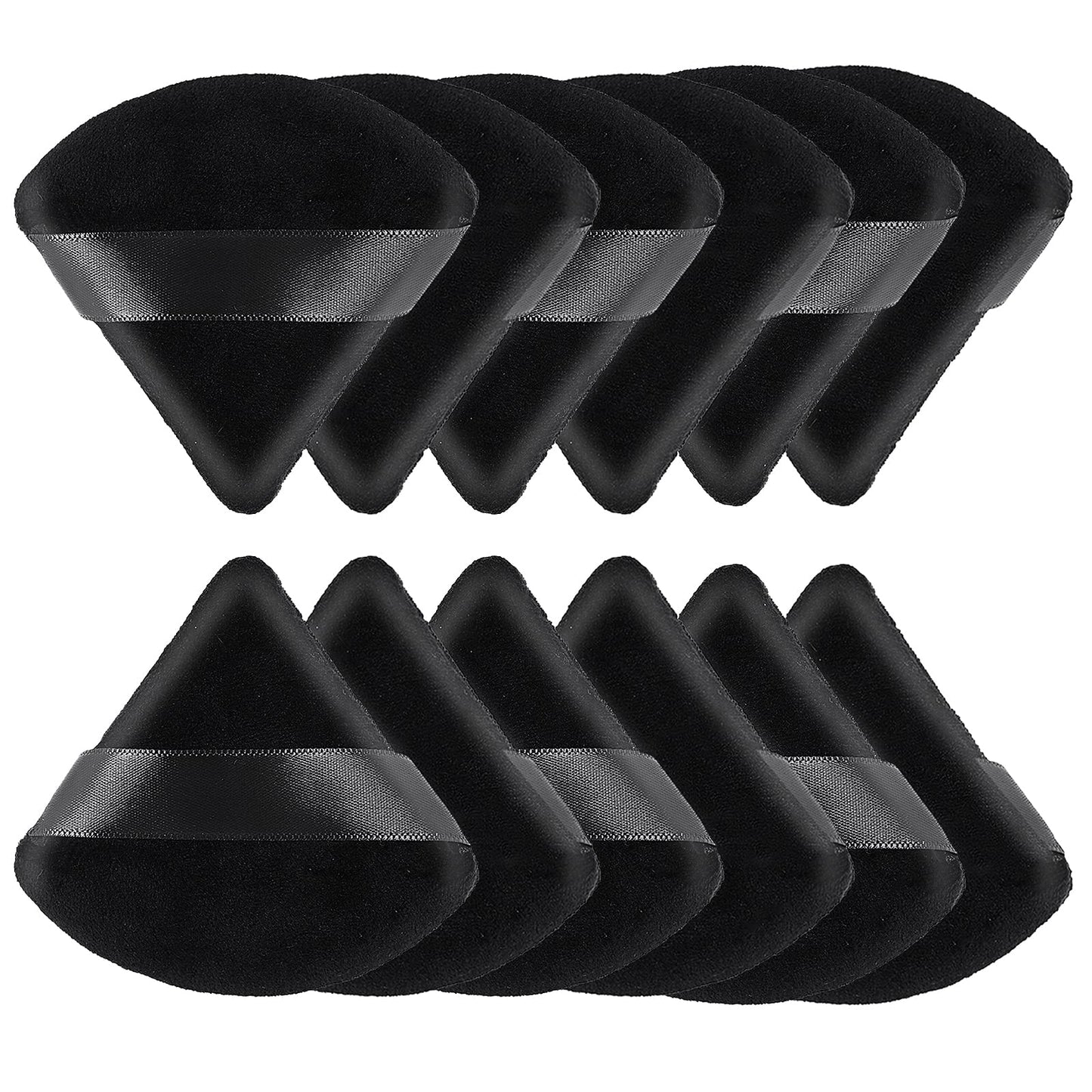 Sibba 12Pcs Powder Puff Triangle Shape Face Makeup Puff for Loose Powder Foundation Soft Cosmetic Sponge Wet and Dry Powder Puff Pads Large Body Cotton Powder Cushion Puffs (Black)