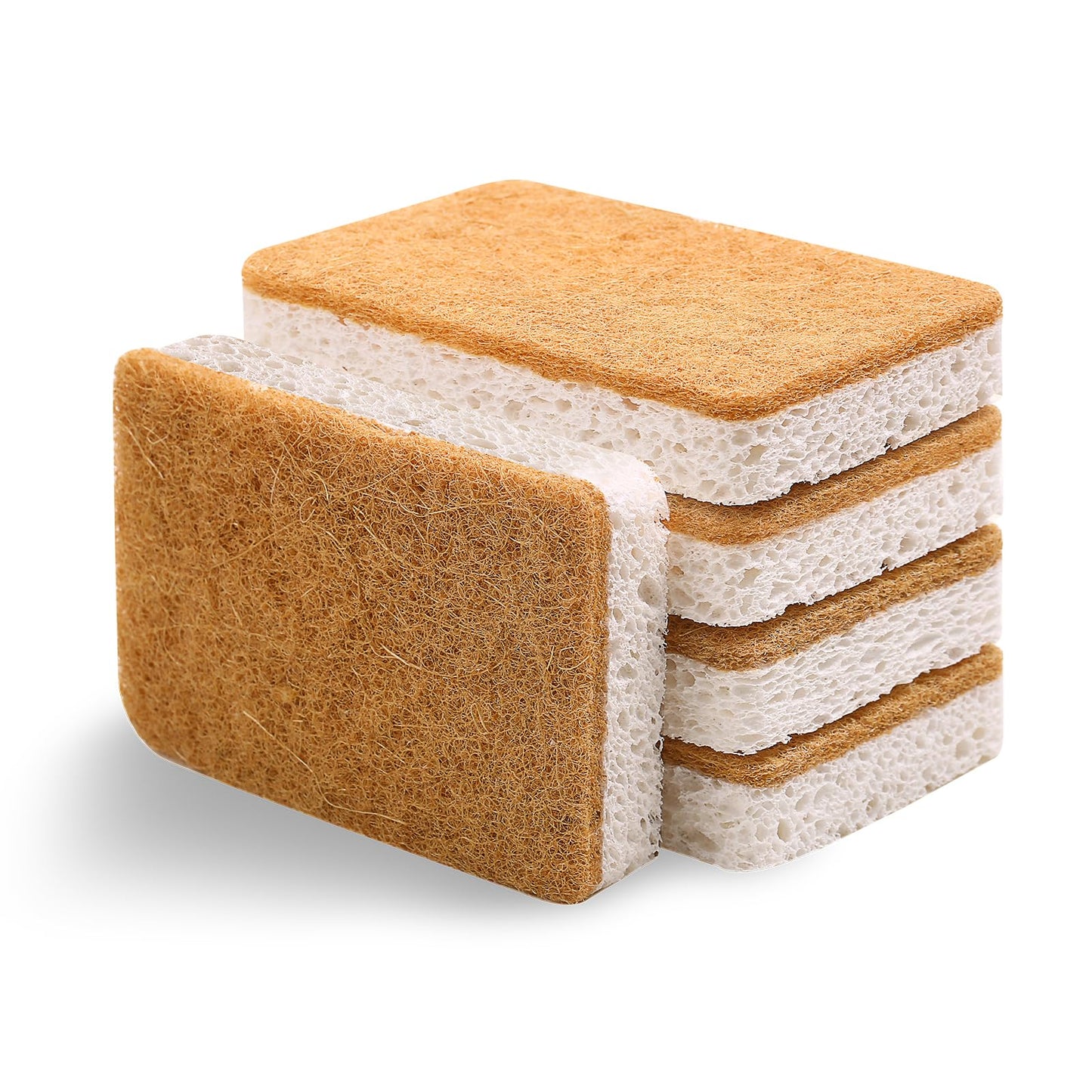Sibba 5Pcs Cleaning Sponges for Kitchen, Non-Scratch Scrub Sponge, Natural Plant Based Scrubber Sponges for Cleaning Dishes, Odor Free (Dark Brown)
