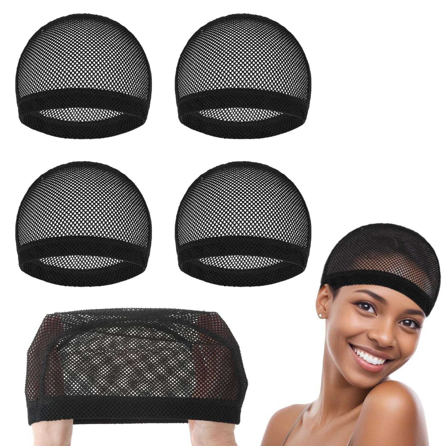 Dimeho 4 Pcs Wig Cap Black Crochet Wig Caps Stretchable Mesh Dome Wig Caps Non Slip Hair Nets Weaving Cap for Making and Keeping Wig