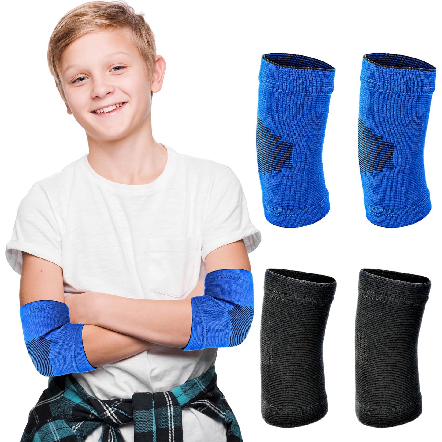 Sibba 2 Pairs Compression Elbow for kids, Knit Elbow Brace Sleeve Compression Brace Gym Arm Sleeve Elbow Support Breathable Elbow Wraps for Volleyball Basketball Tennis Weight Lifting Sports