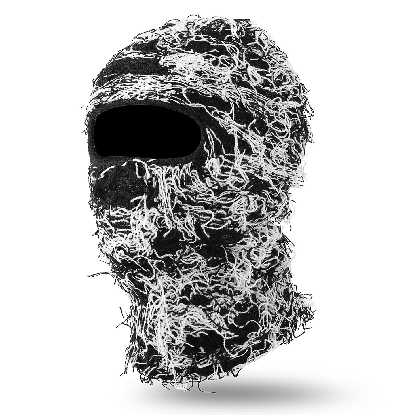 WLLHYF 1 PC Knitted Balaclava Ski Mask Full Face Distressed Beanie Cap Windproof Winter Breathable Warmer Costume Accessories for Men Women Outdoor Sports Cycling (Black White)