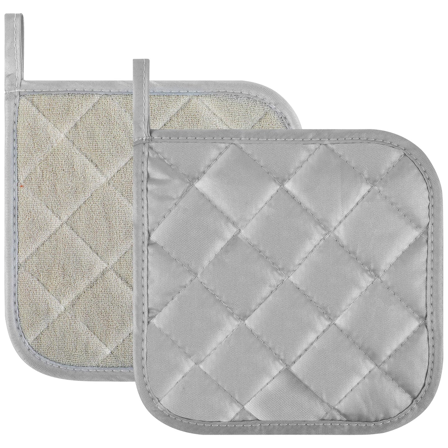 Sibba 2 Pack Pot Holders for Kitchen Heat Resistant Potholders with Pure Cotton, 7 x 7 Inch Oven Hot Pads Terry Cloth Pot Holders Clearance for Daily Cooking and Baking (Grey)