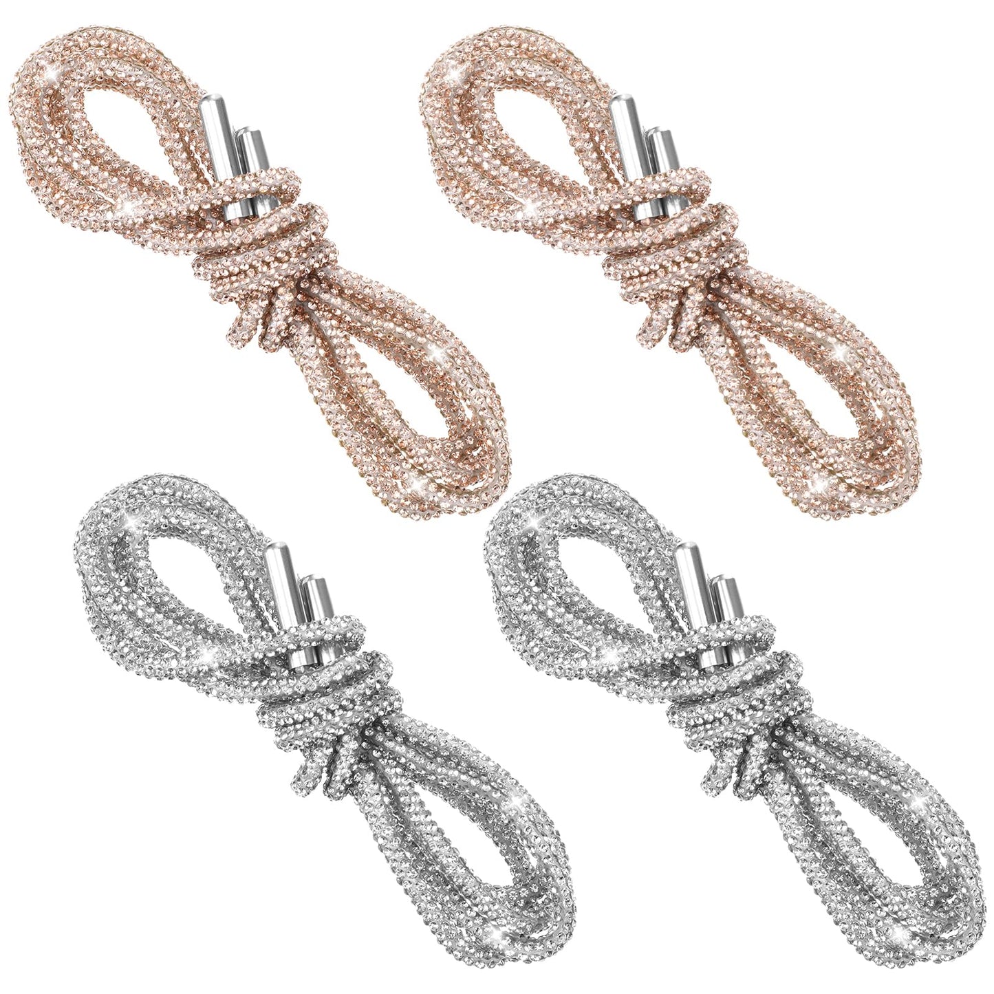 Ptwola 2 Pairs Rhinestone Shoe Laces Glitter Shoelaces Bling Round Shoe Strings Crystal Replacement Laces for Sneakers Accessories Women Men