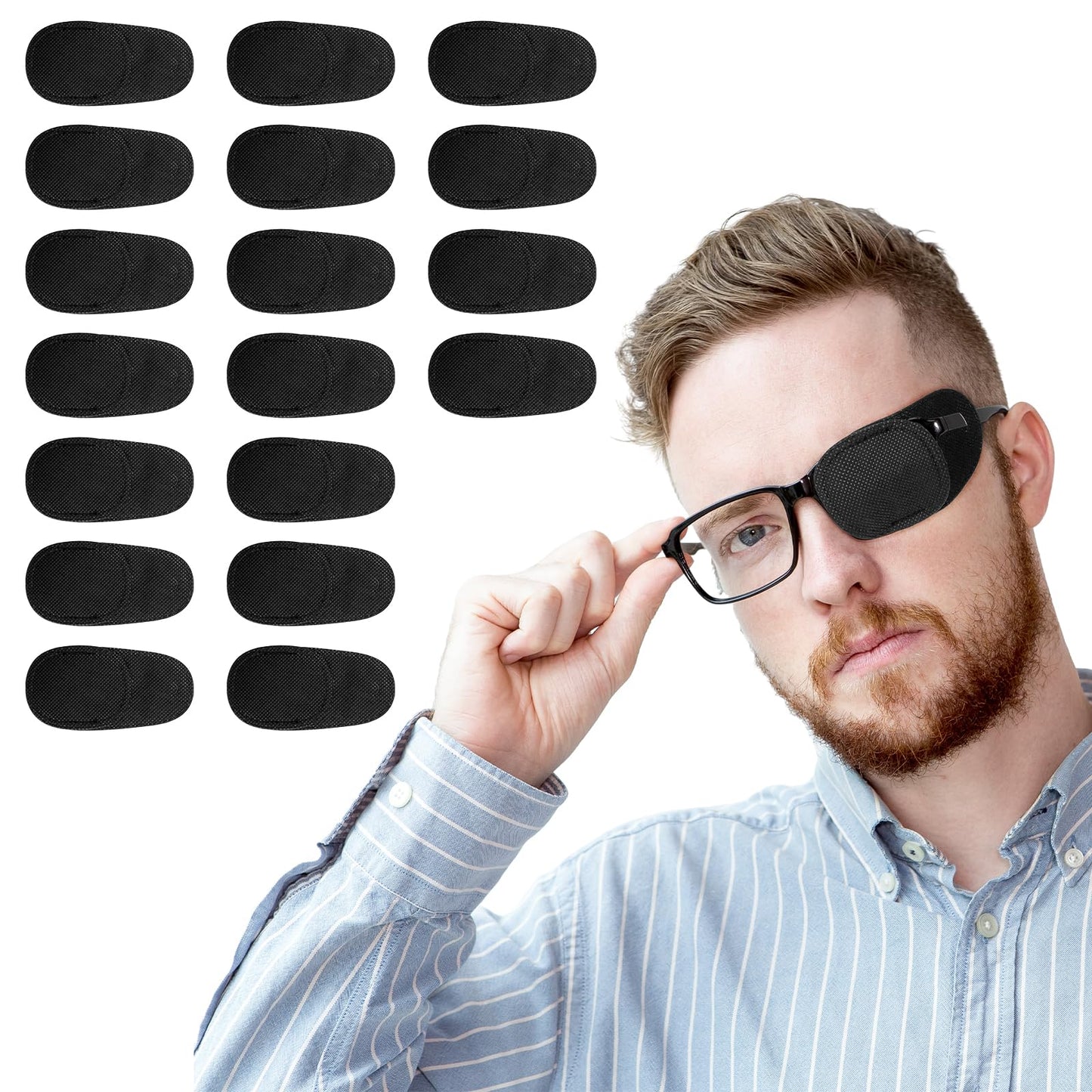 18 Pcs Eye Patches Right or Left Eyepatch Lazy Eye Cover Adjustable Medical One Eye Patch Pirate Costume for Adults Children Eyeglass Amblyopia Strabismus After Surgery