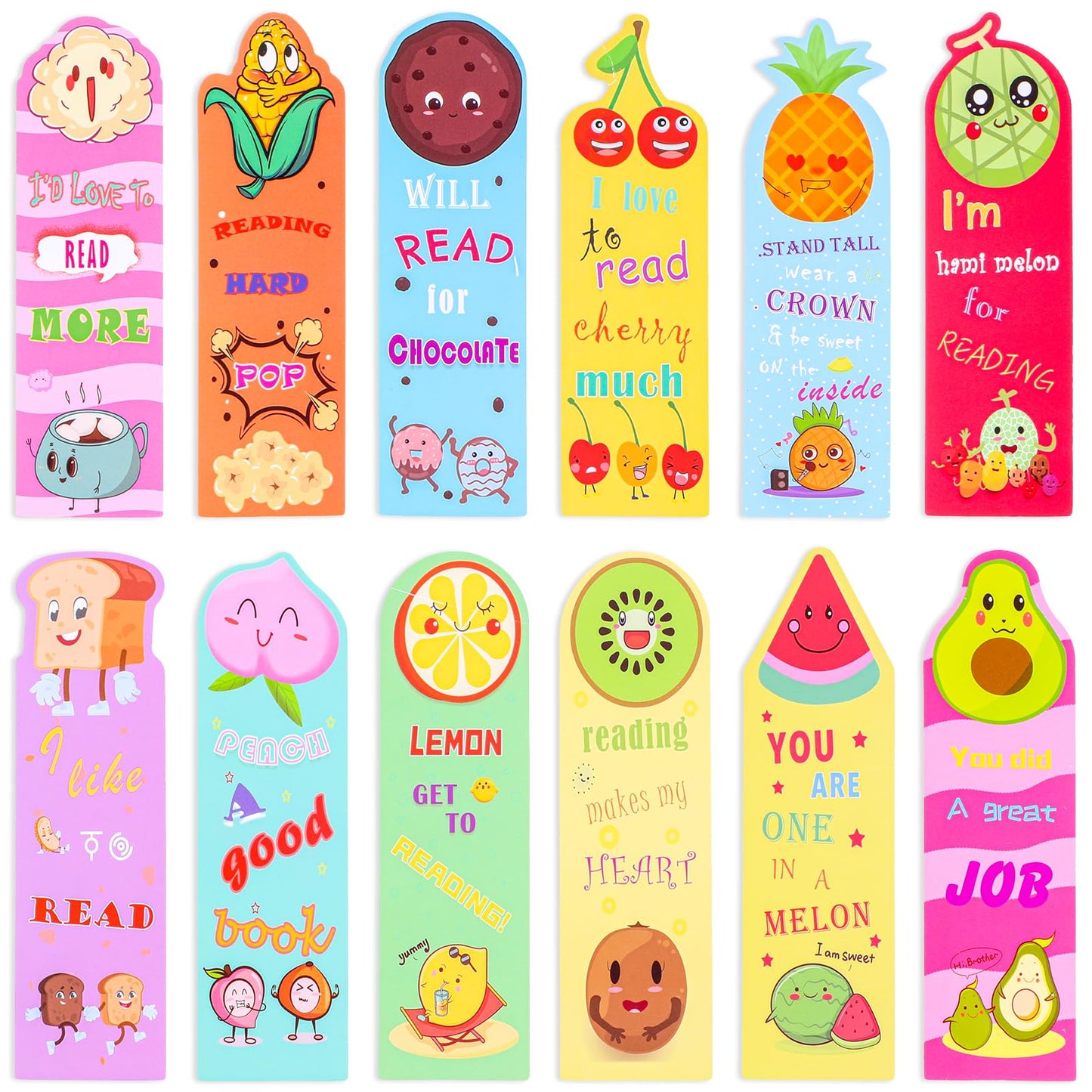 Bookmarks for Kids, 12Pcs Scratch and Sniff Bookmarks Fruit Theme Fun Bookmarks Classroom Bookmarks Cute Bookmarks for Students Teens Food Lovers, 12 Styles
