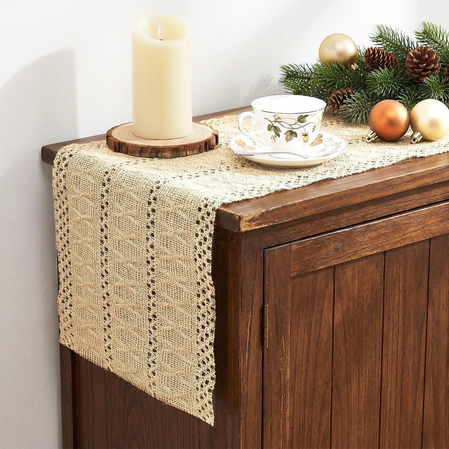 ElevateTech Burlap Boho Table Runner Farmhouse Rustic Table Runner for Valentine's Day Seasonal Holiday Home Party Decor Coffee Jute Macrame Woven Dining Table-Decoration, 12 × 47 Inch, Burlap Brown