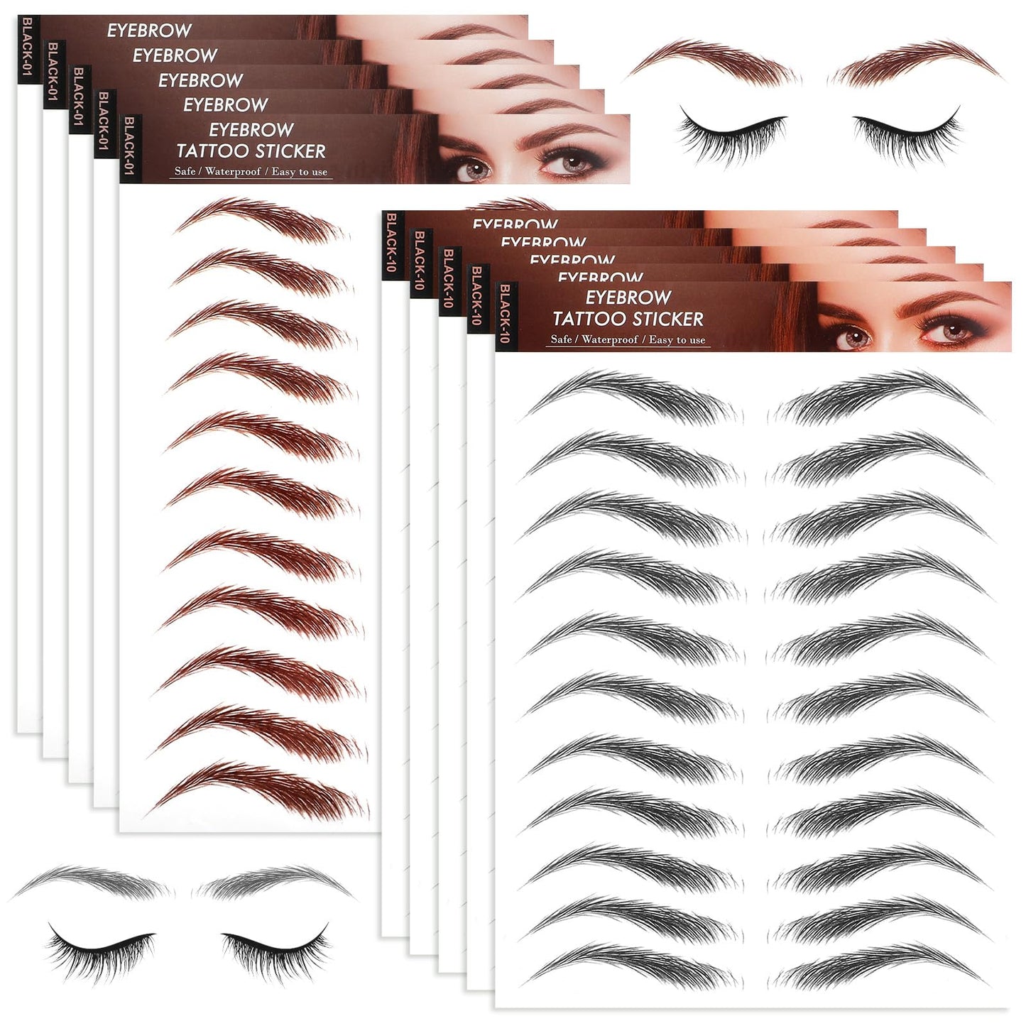 YUXIANLB 10 Sheets 4D Eyebrow Tattoo Stickers Waterproof Eyebrow Stickers Hair Natural Artificial Eyebrow Removable Instant Transfer Brow Shaper Eyebrow Care Shaping