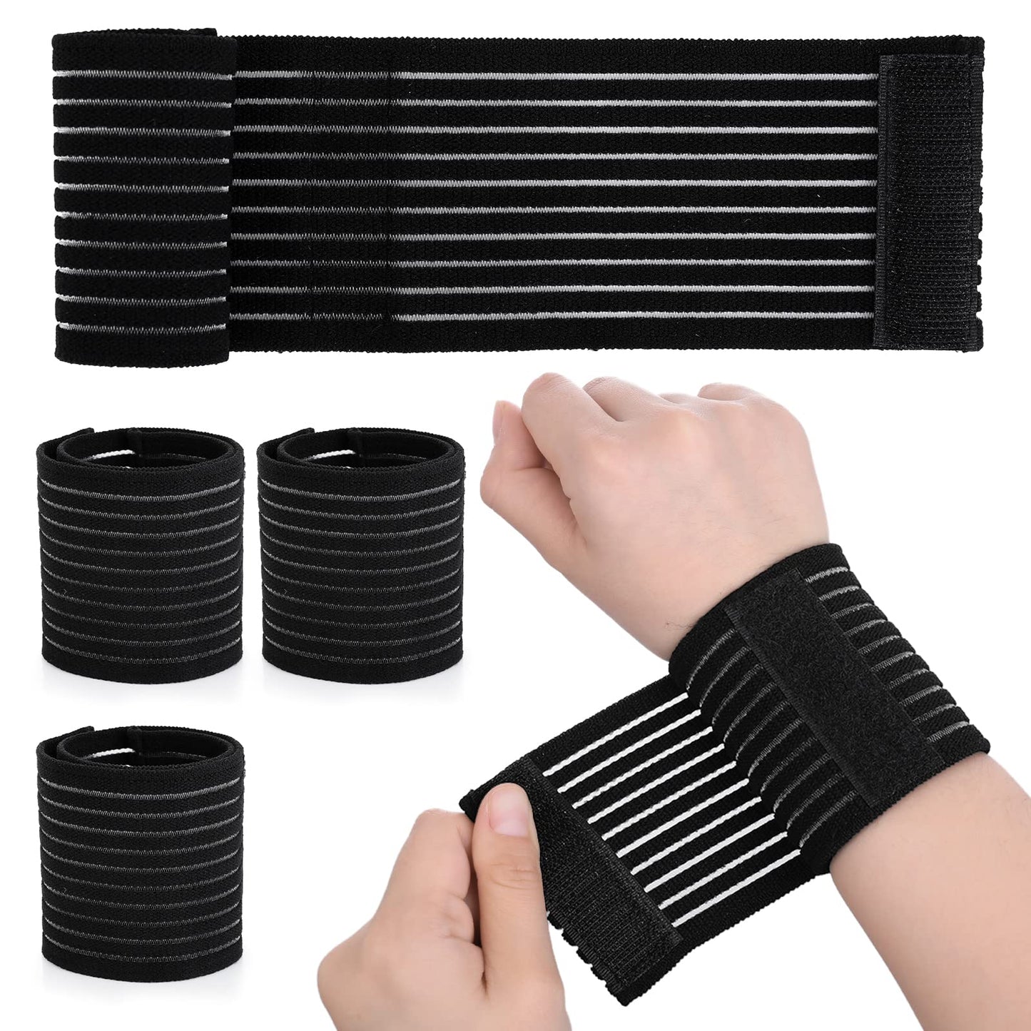 Sibba Elastic Wrist Band Wrap 4 Pieces Breathable Polyester Sleeve Compression Brace Wristband Hand Supports Splint Support Strap for Tennis Gym Sport Men Women
