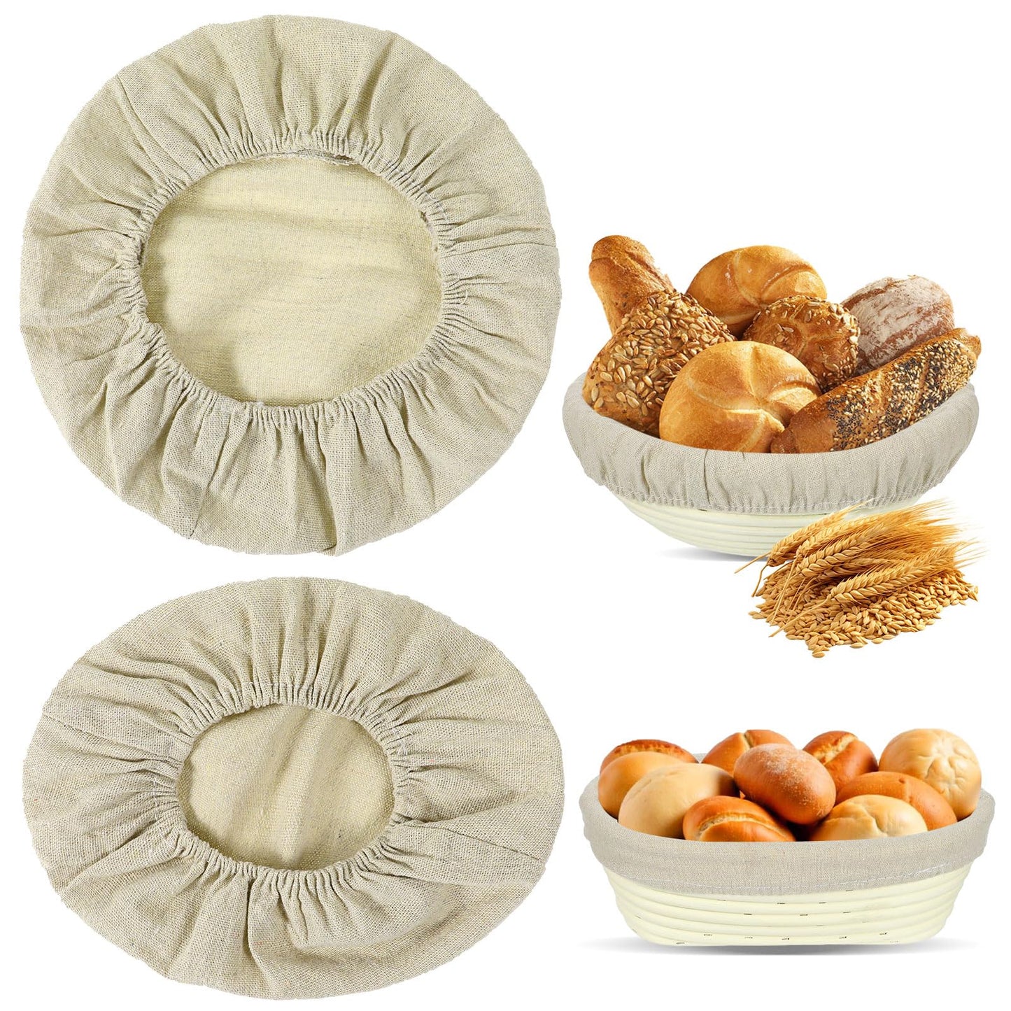 Wanmu Banneton Bread Proofing Basket, 2 Pcs Banneton Basket liner, 25 cm Sourdough Baking Cover Liner, Round Proofing Bowls Natural Handmade Rattan Baskets and Liners