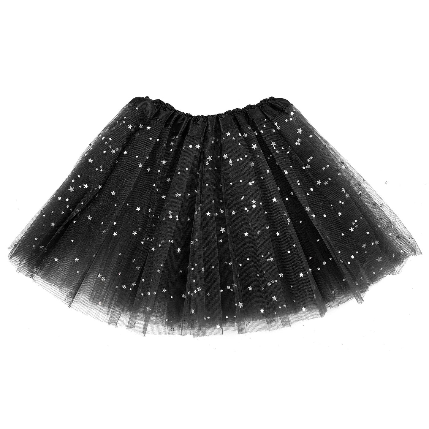 Sparkle Tutu Skirt Ballet Dance Skirts 3 Layered Black Tulle Sequin Star Skorts Role-Playing Birthday Princess Halloween Cosplay Christmas Party for Girls Toddler Sports Outdoor Clothing Costume